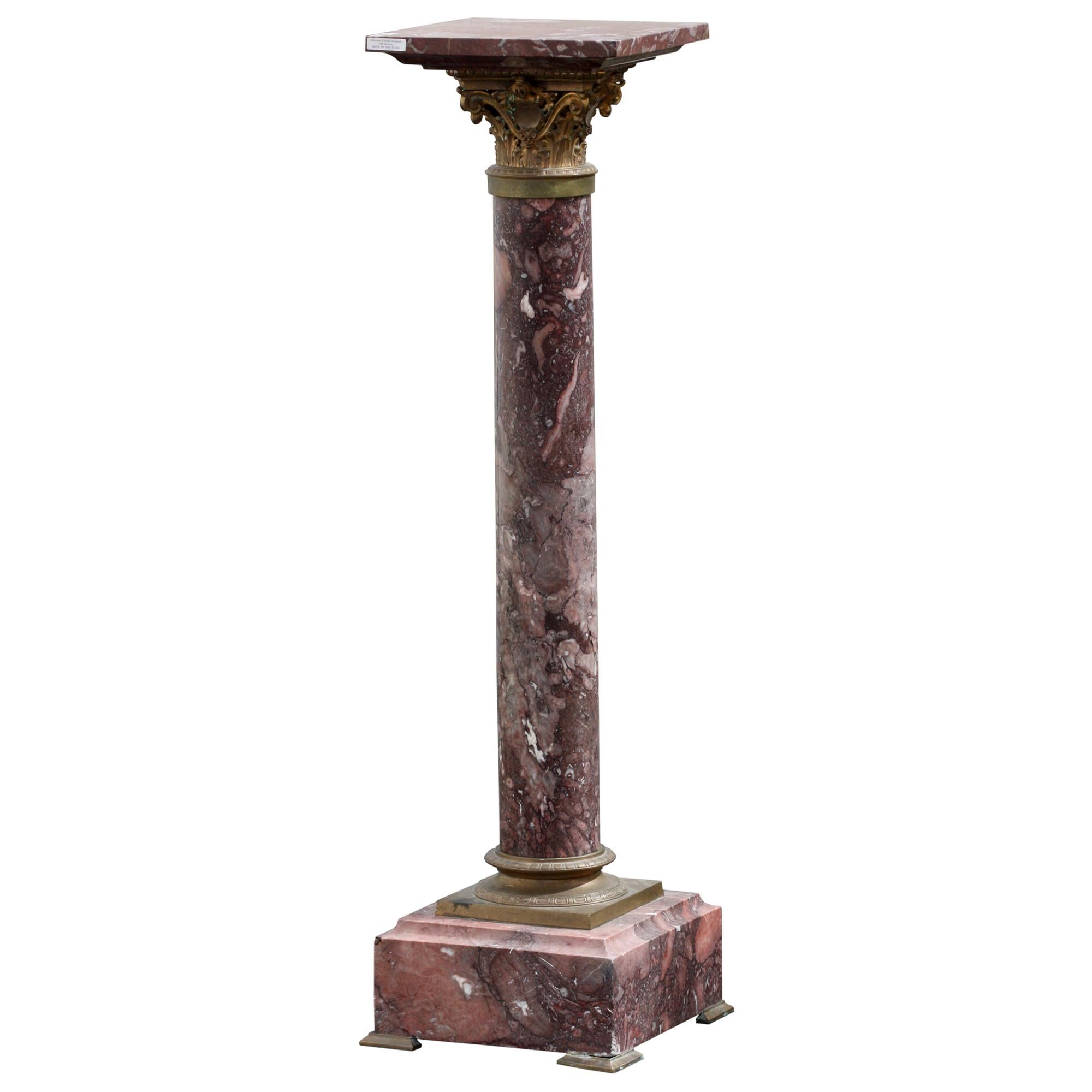 Fine Black and Rouge Marble Pedestal Column