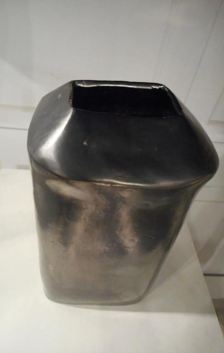 French Fine Black Glazed Ceramic Vase in the Style of Georges Jouve For Sale