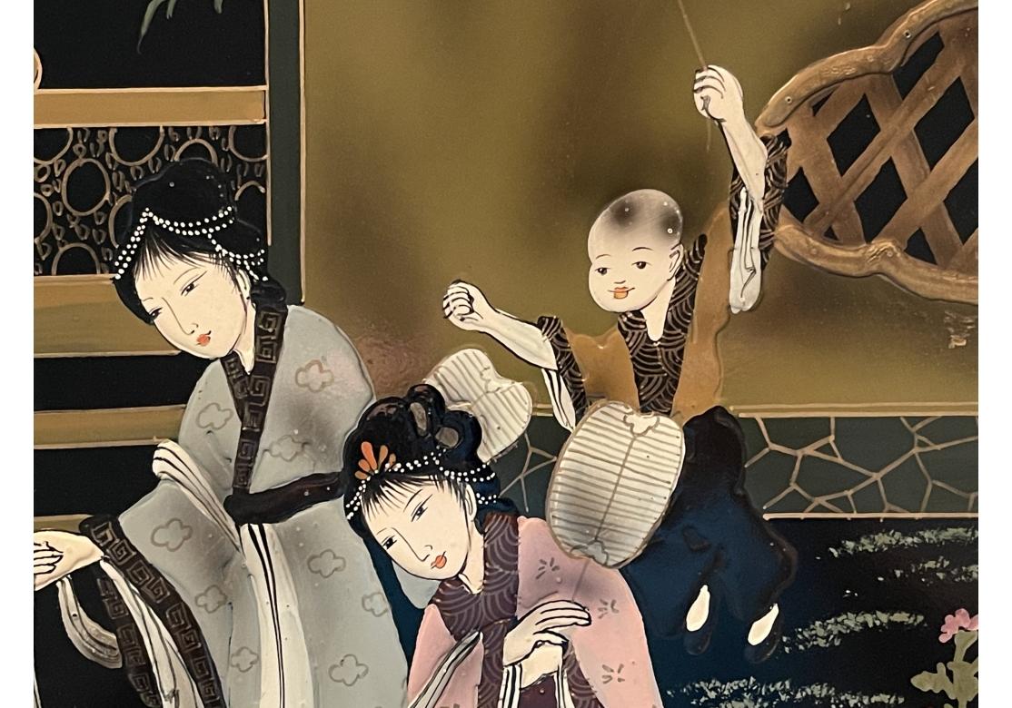 Secrétaire chinoiseries en laque noire raffinée en vente 11