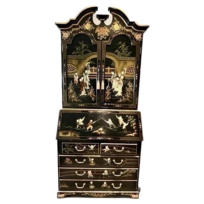 Fine Black Lacquer Chinoiserie Secretary For Sale