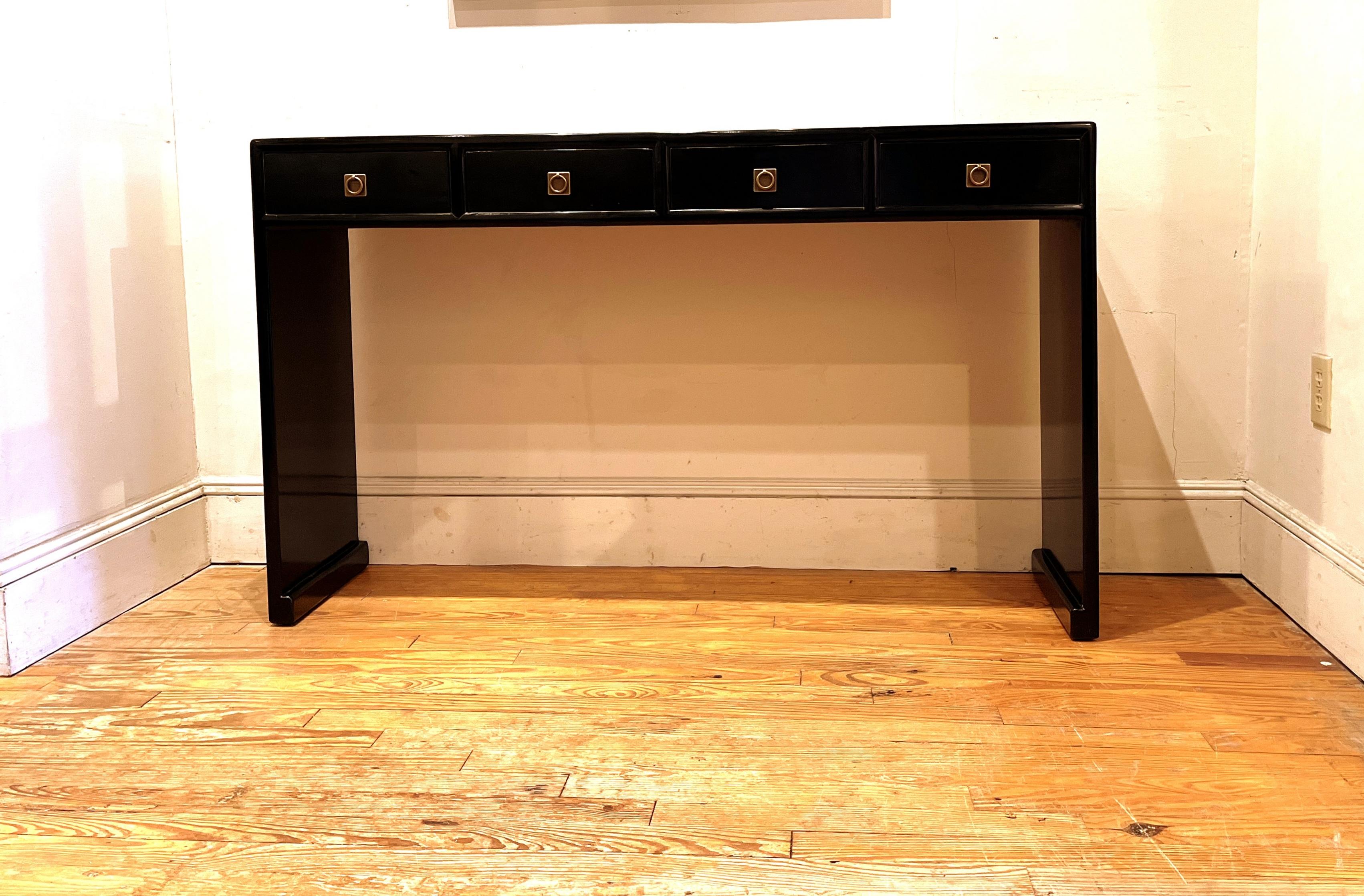 Polished Fine Black Lacquer Console Table For Sale