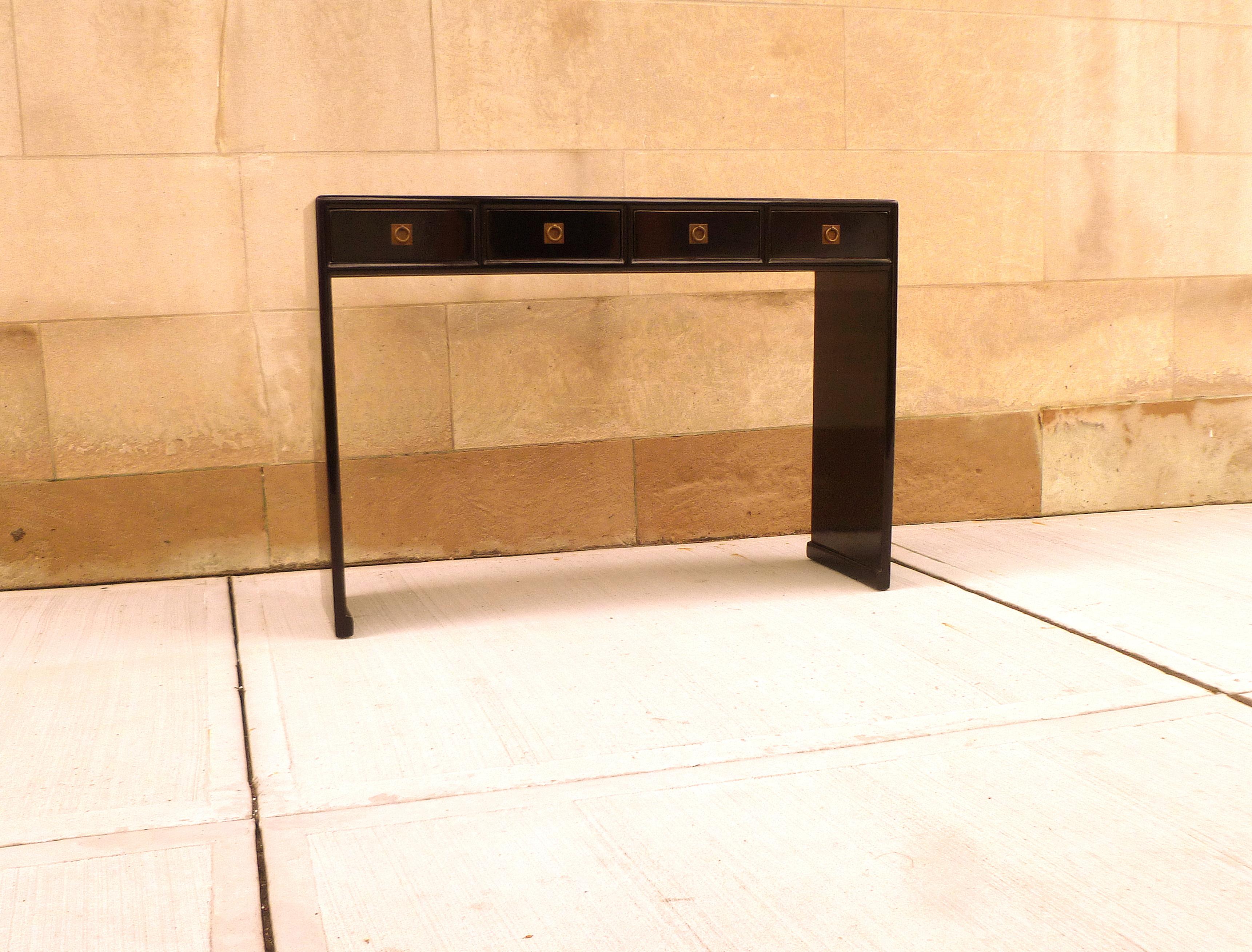 Polished Fine Black Lacquer Console Table For Sale