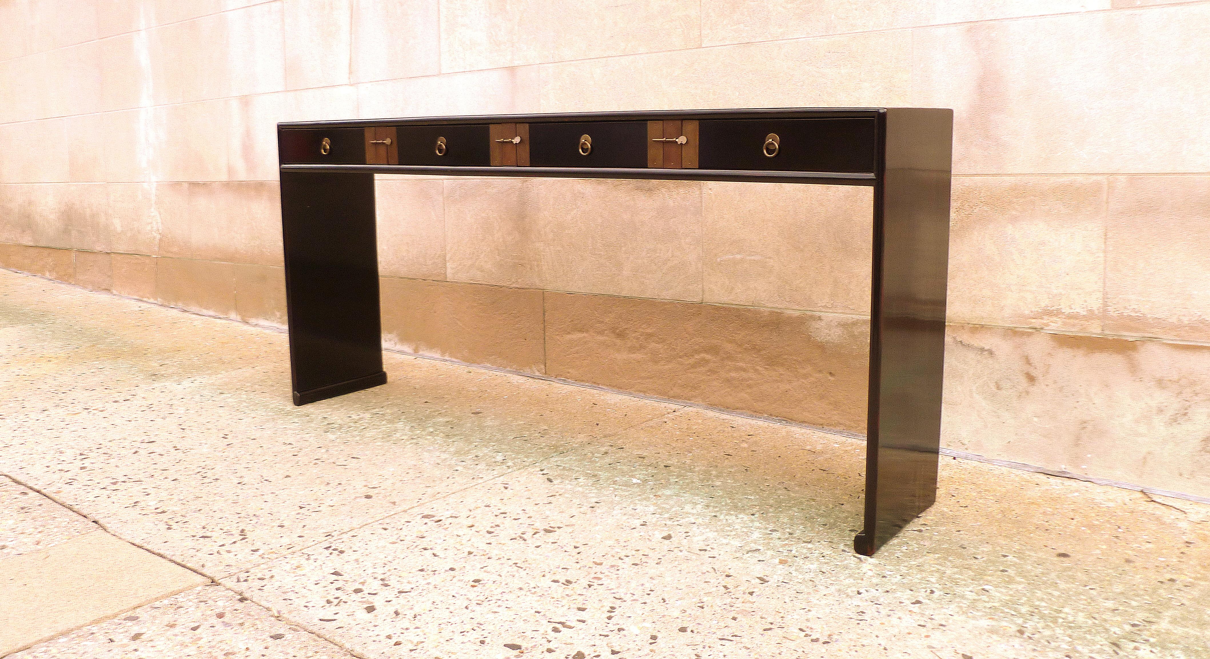 Polished Fine Black Lacquer Console Table For Sale