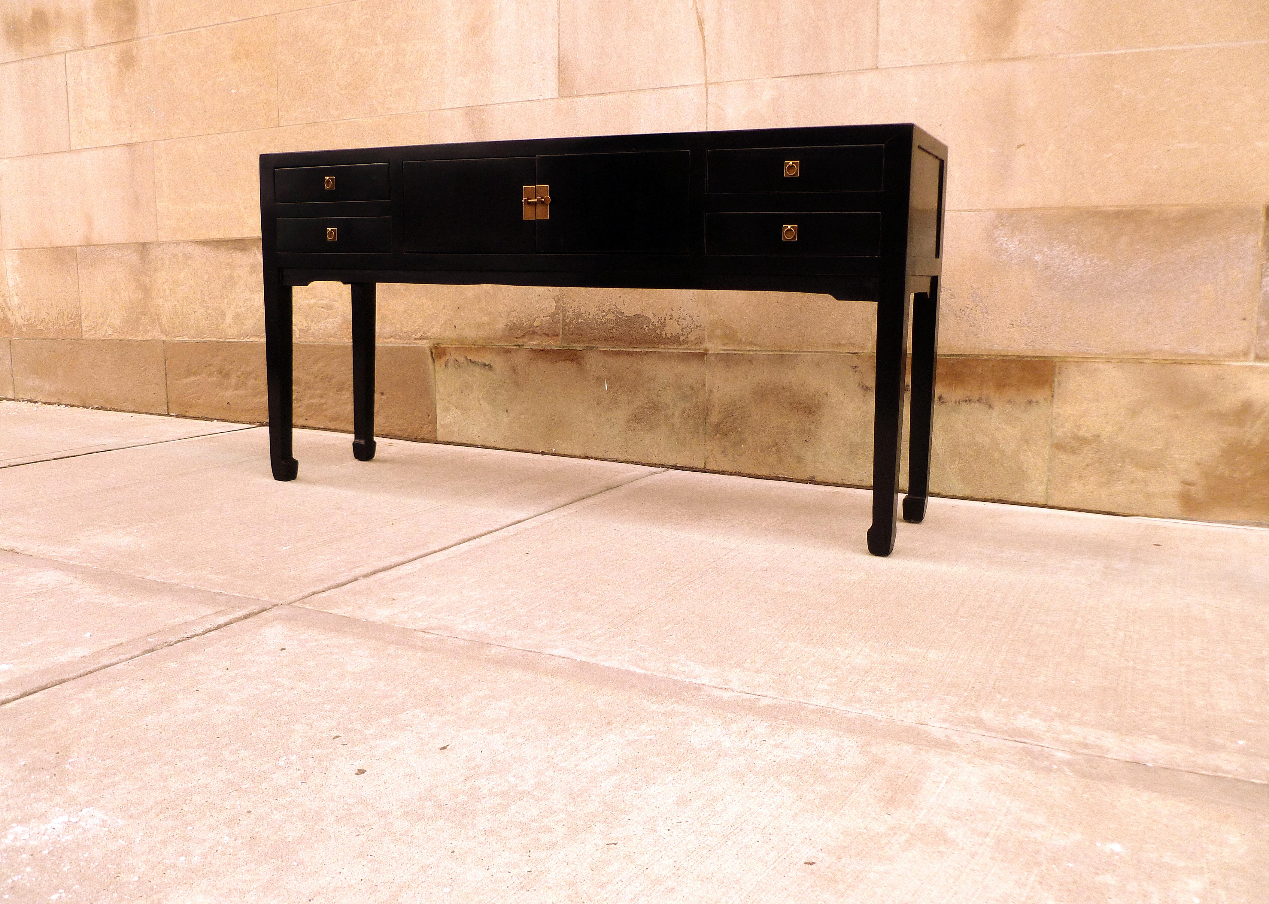 Polished Fine Black Lacquer Console Table For Sale