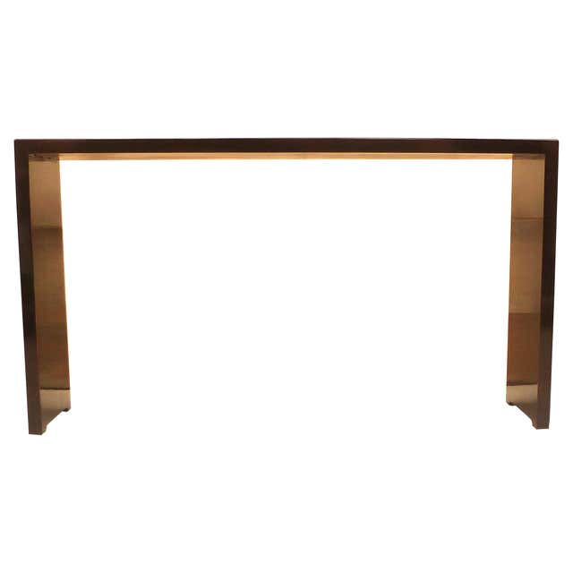 Console Lacquer Custom Modernist Black Lacquer Console with Greek Key Detailing For ...