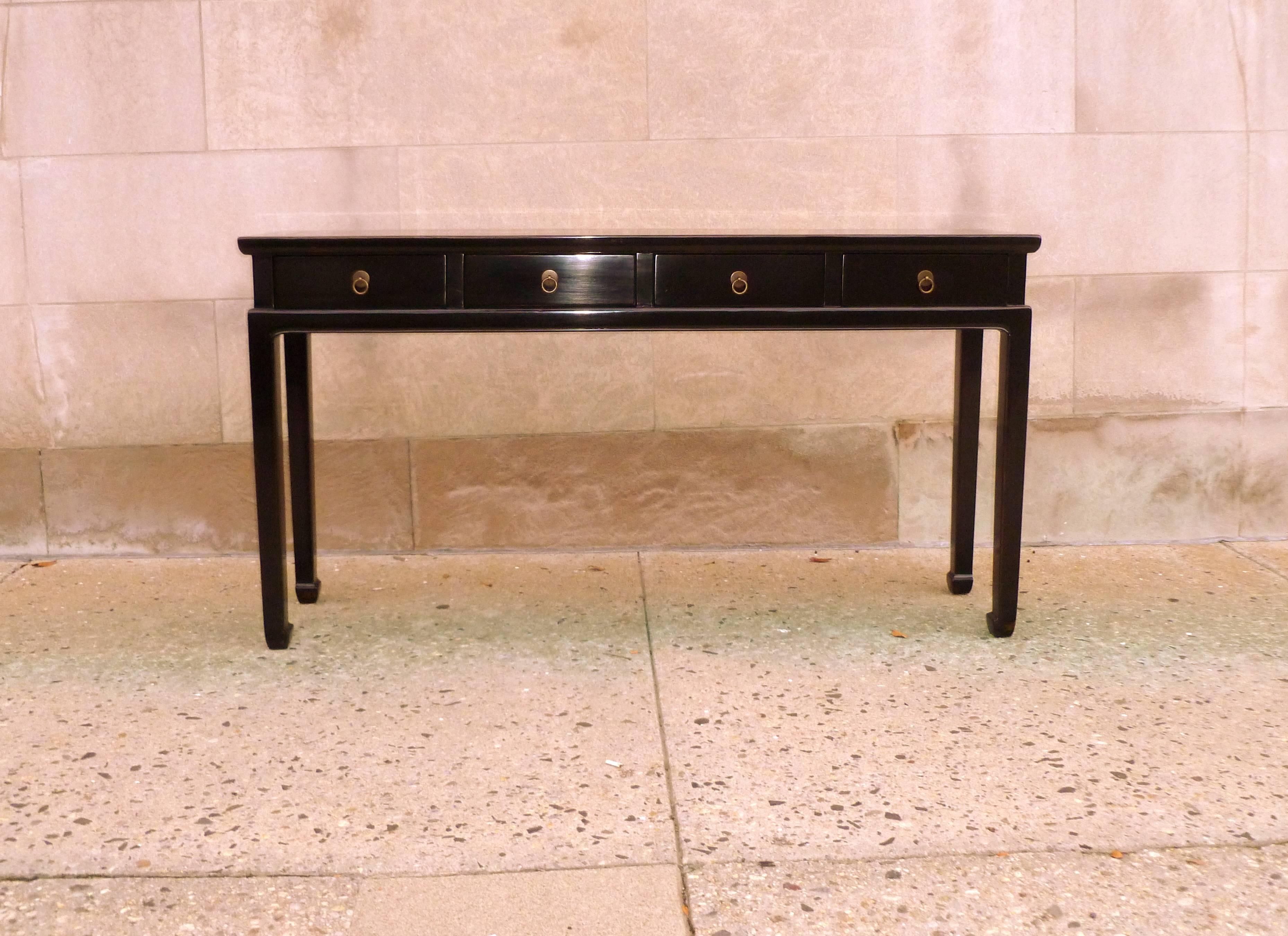 black lacquer console table with drawers