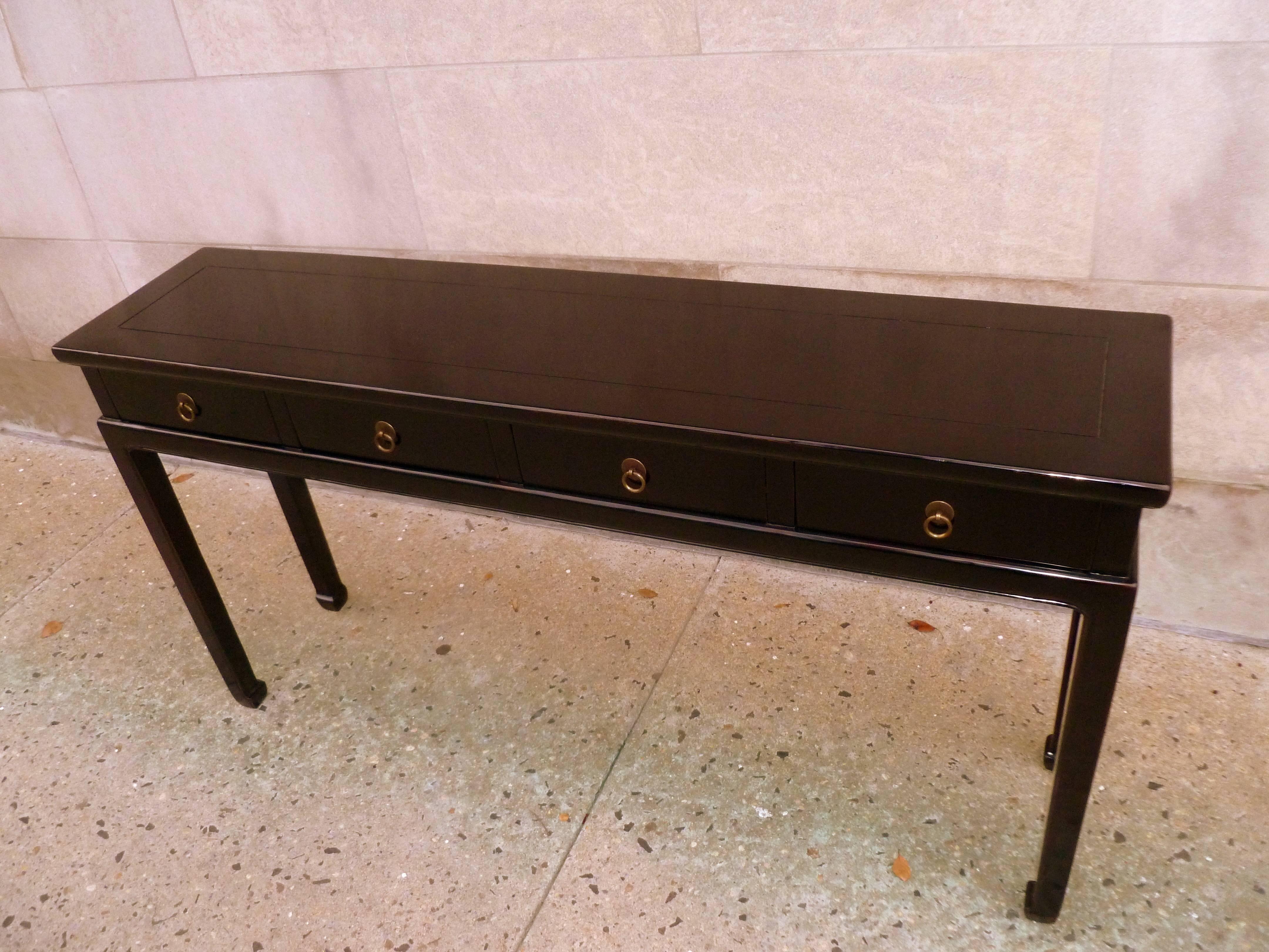 Fine Black Lacquer Console Table with Drawers 1