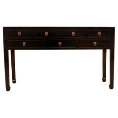 Used Fine Black Lacquer Console Table with Drawers