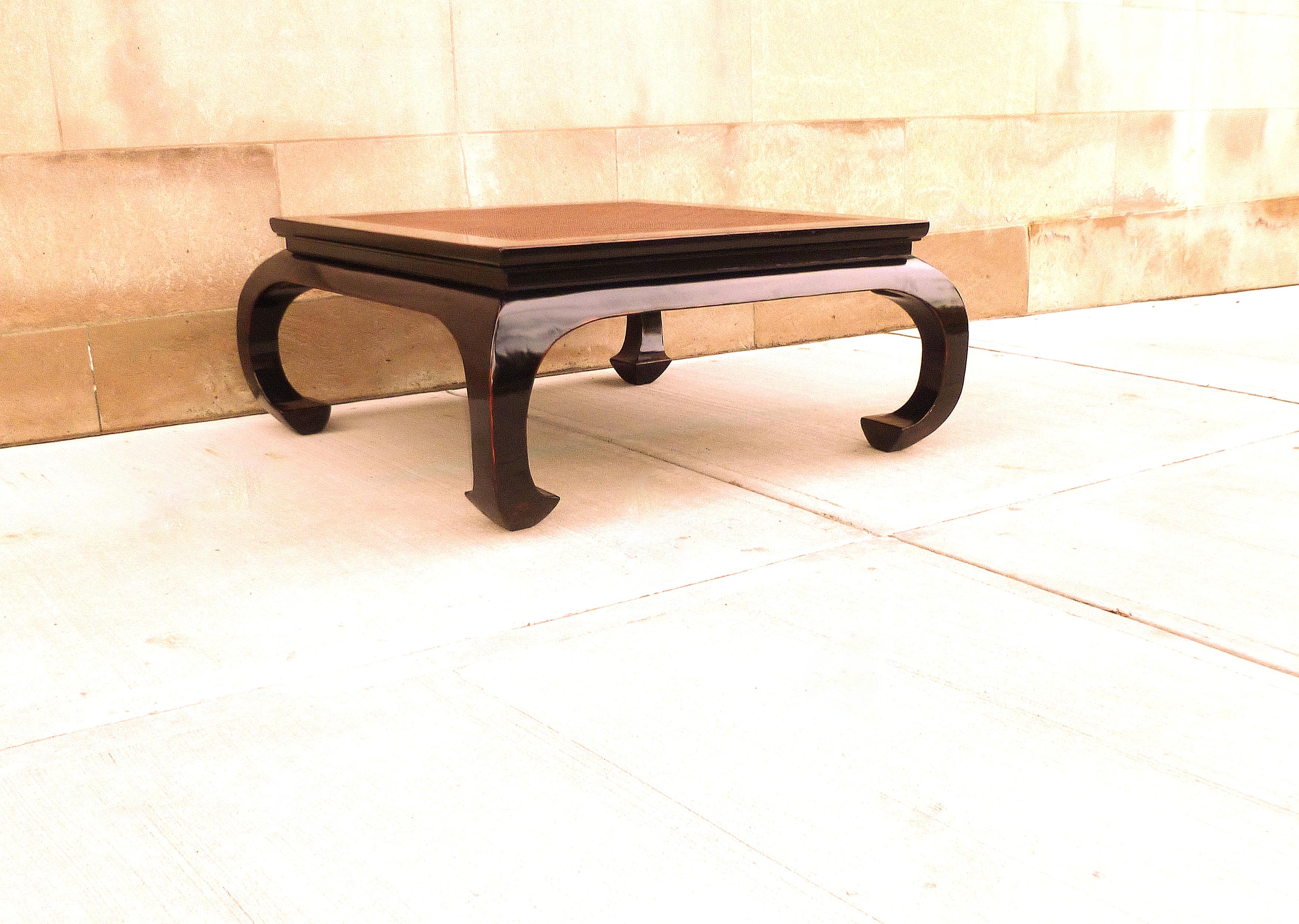 Ming Fine Black Lacquer Low Table / Coffee Table with Hard Wood Canned Top