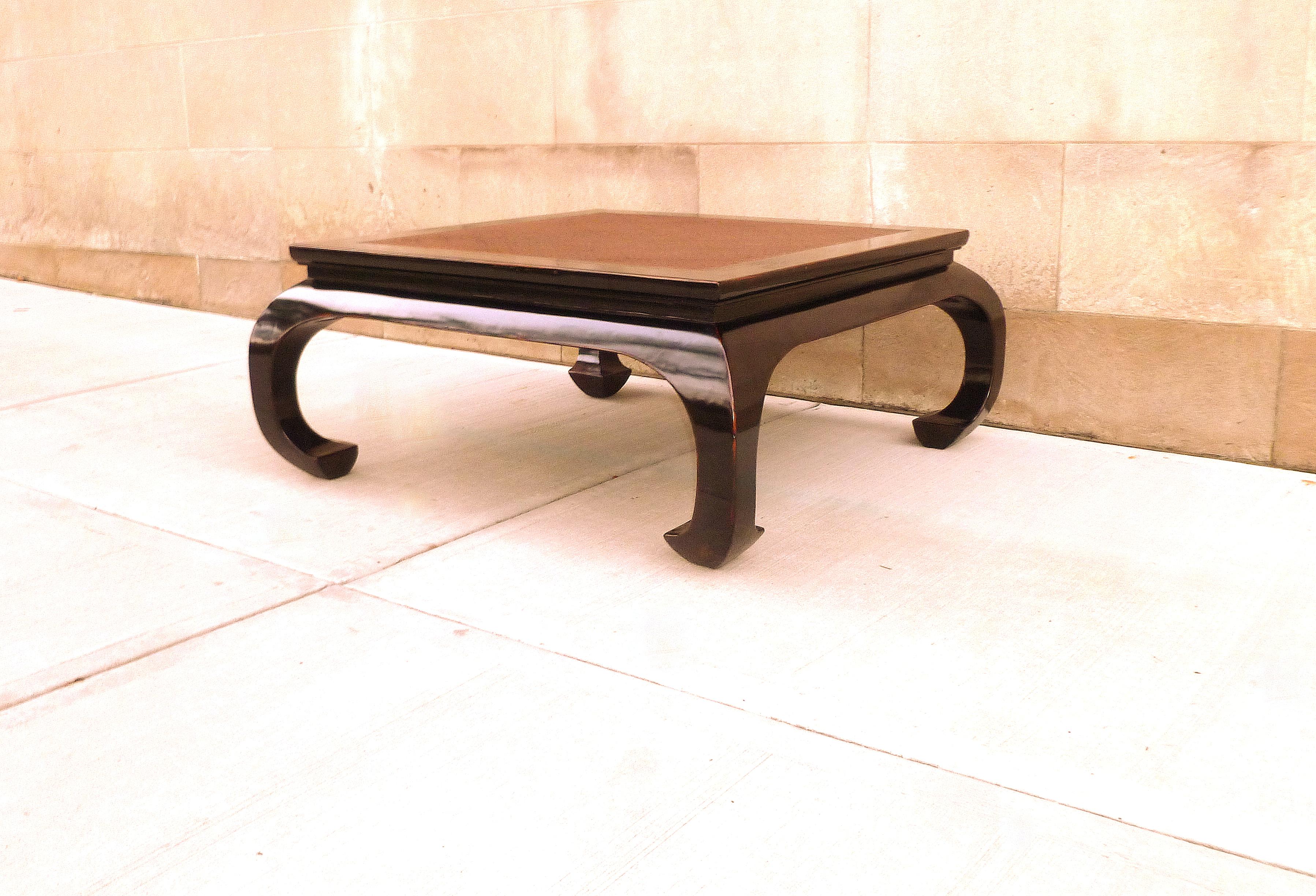Polished Fine Black Lacquer Low Table / Coffee Table with Hard Wood Canned Top