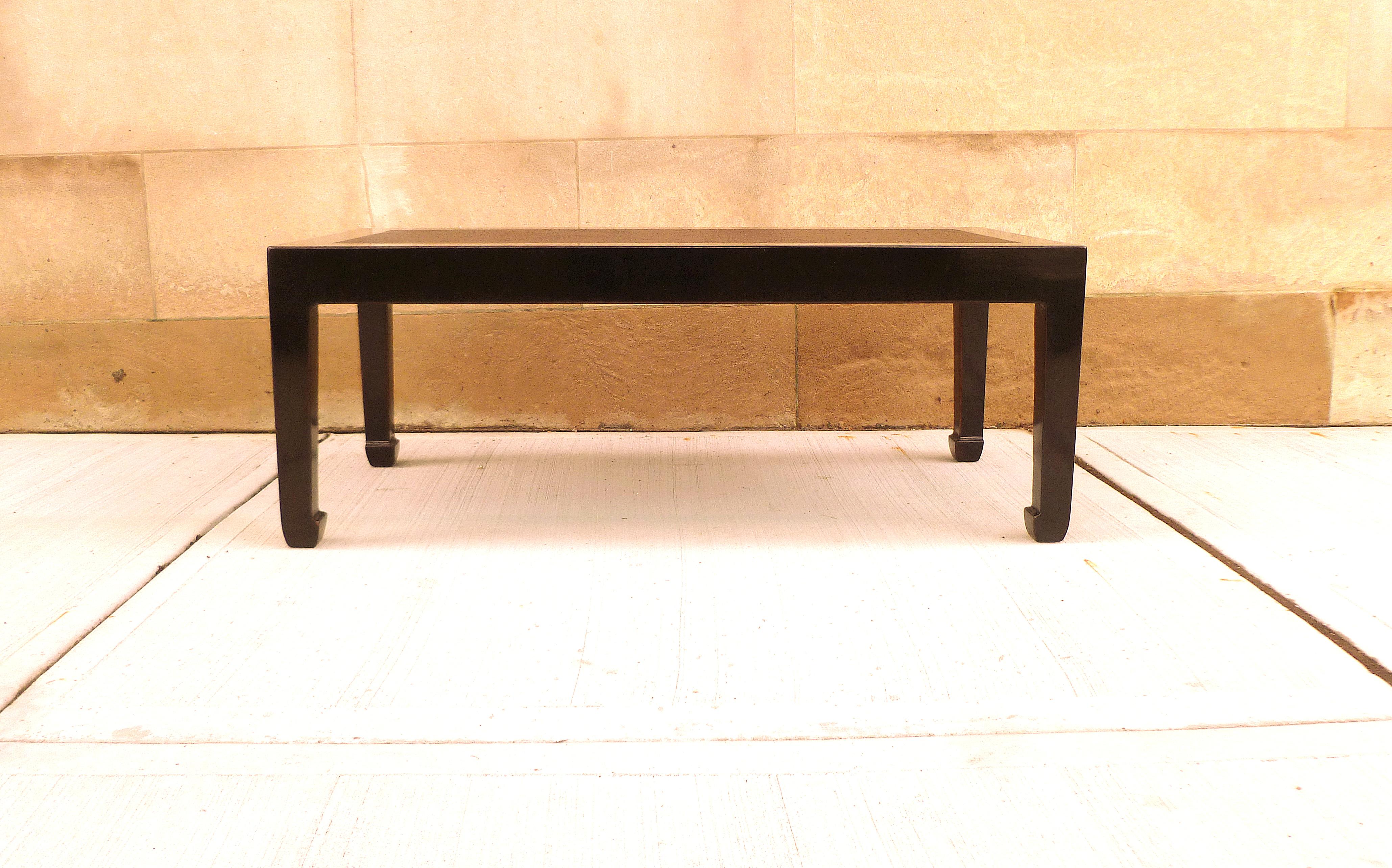 Fine black lacquer low table, canned top with straight legs. We carry fine quality furniture with elegant finished and has been appeared many times in 