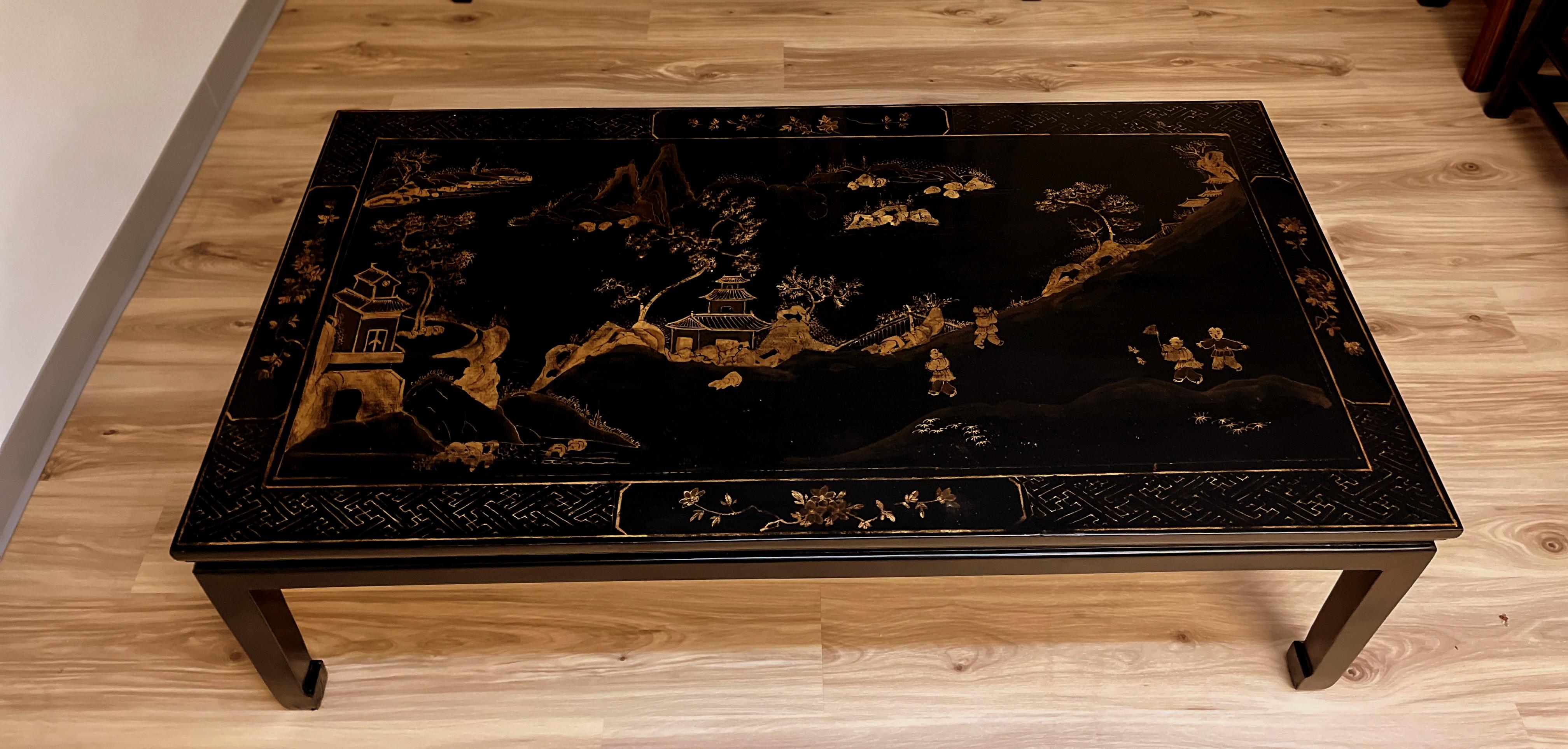Fine Black Lacquer Low Table with Gilt Motif For Sale 6