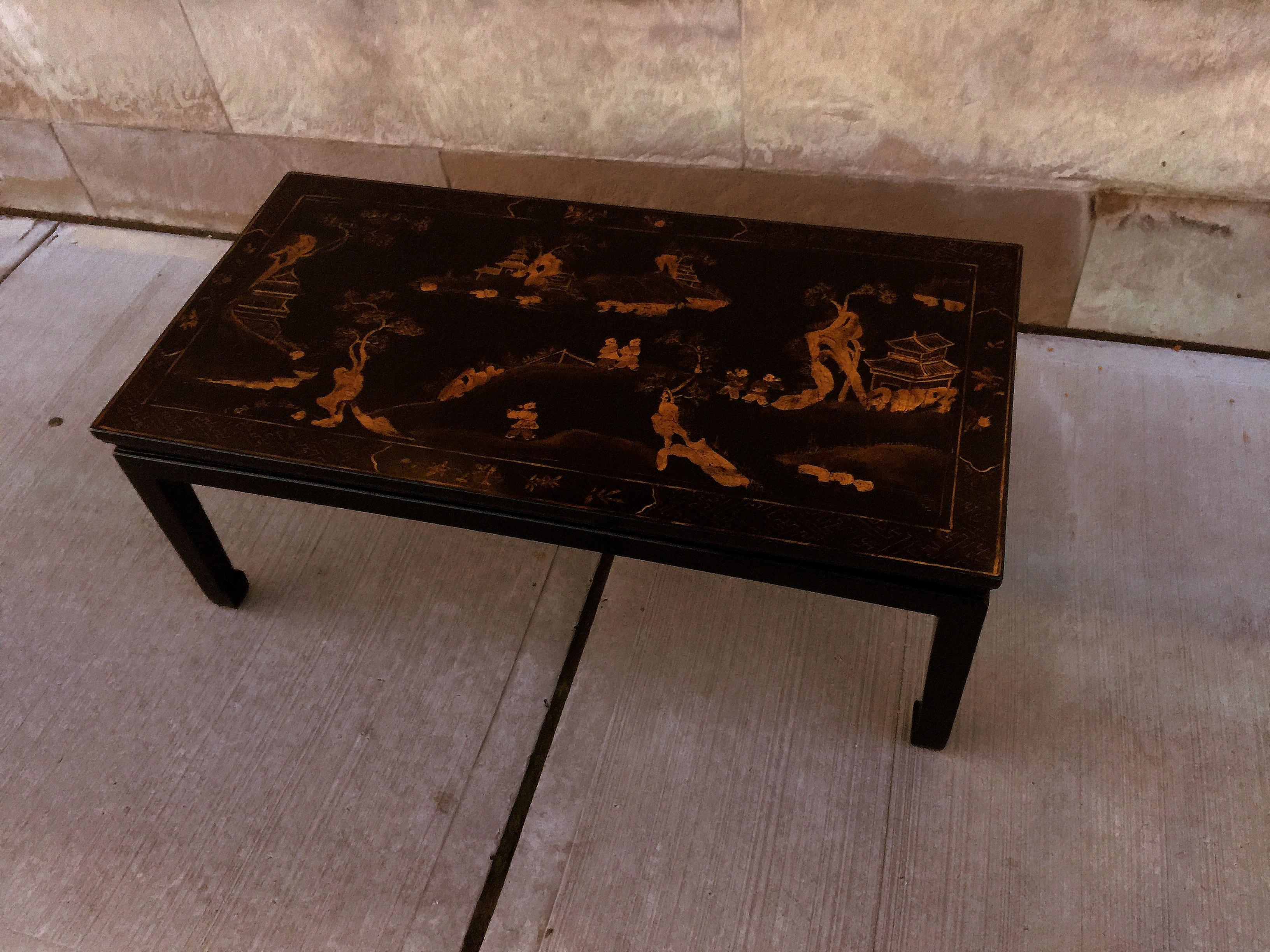 20th Century Fine Black Lacquer Low Table with Gilt Motif For Sale