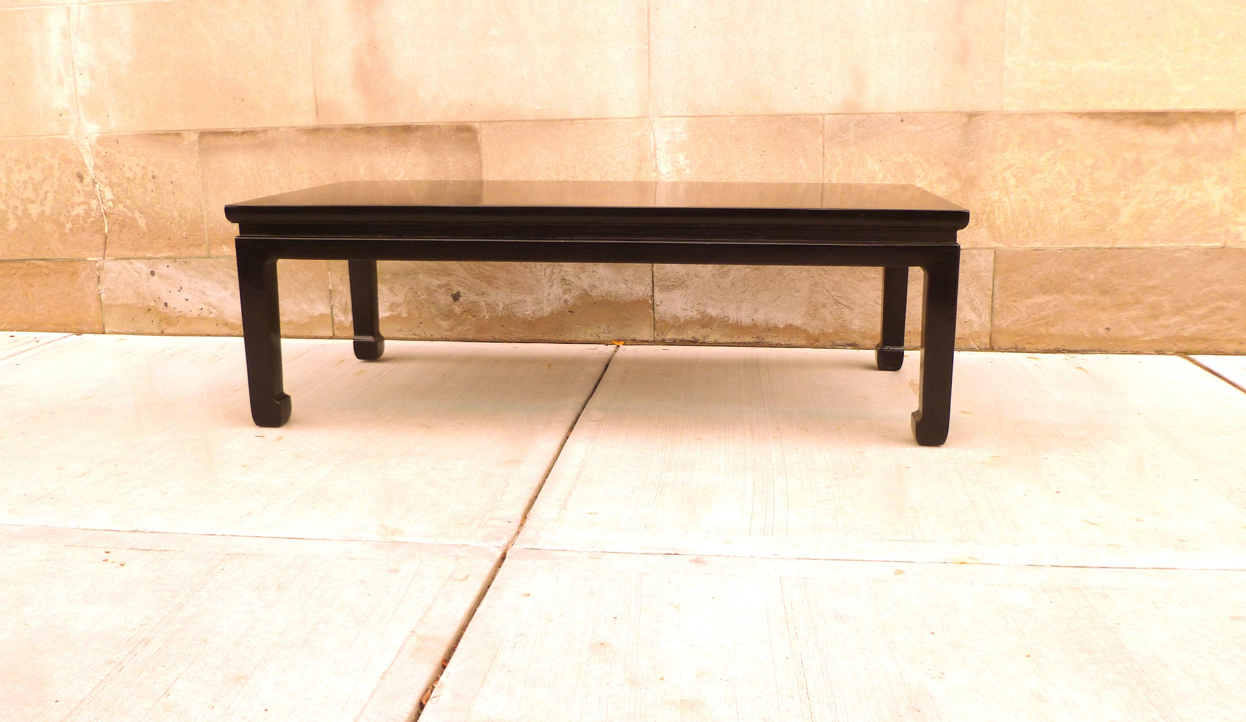 Chinoiserie Fine Black Lacquer Low Table with Gilt Motif Top For Sale