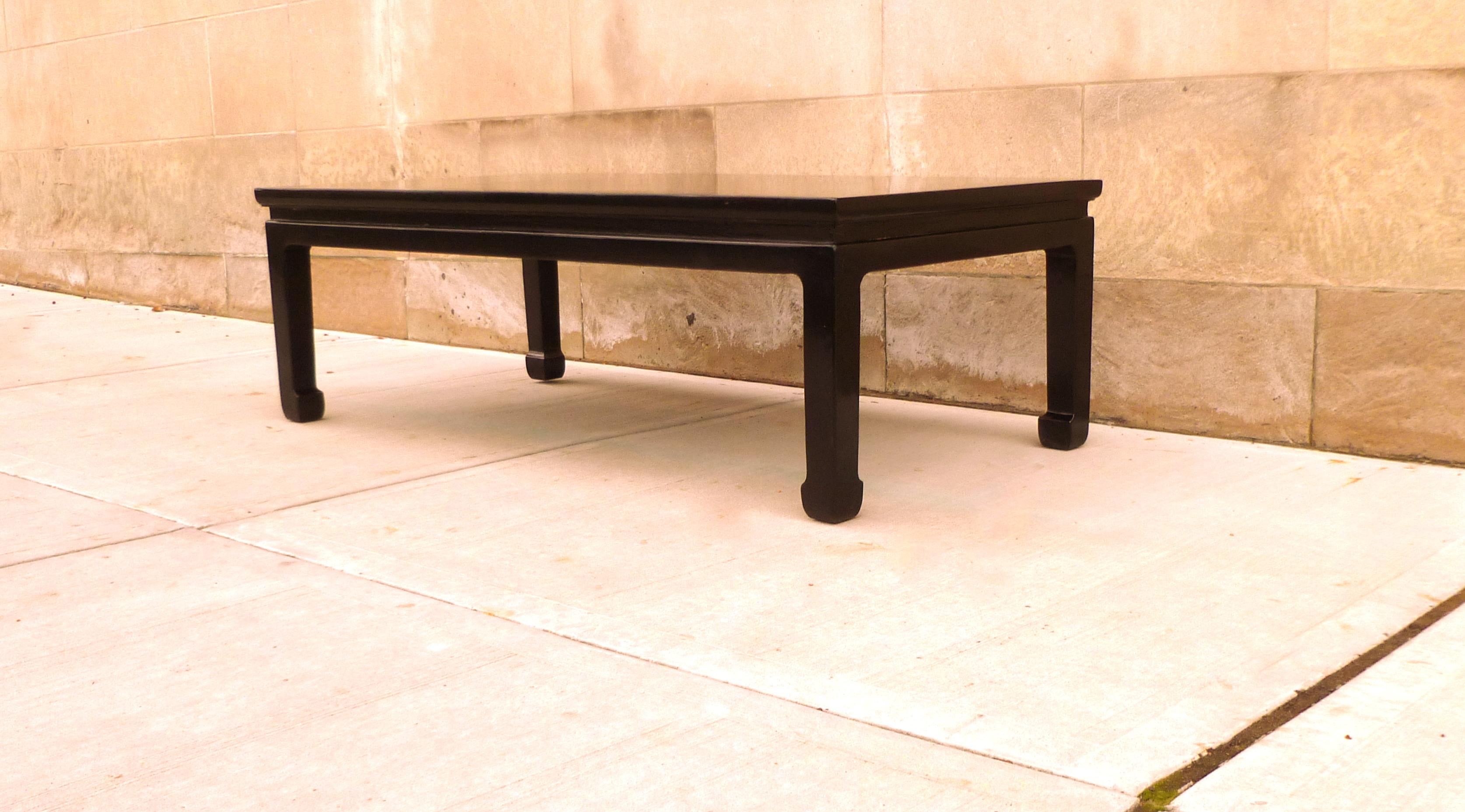 Polished Fine Black Lacquer Low Table with Gilt Motif Top For Sale