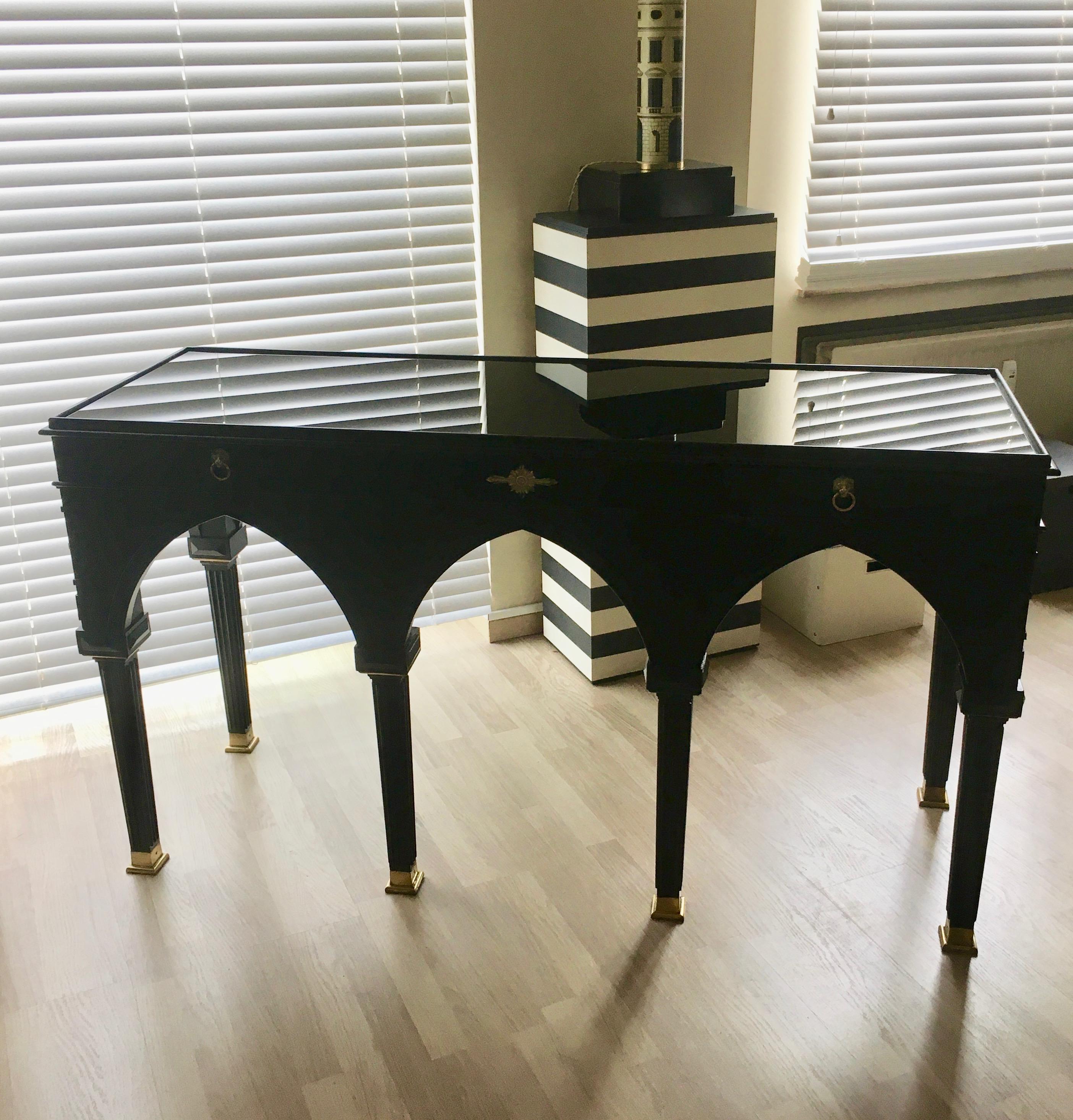 Fine Black Lacquer Neo-Gothic Console by Widdicomb, USA 1980 6