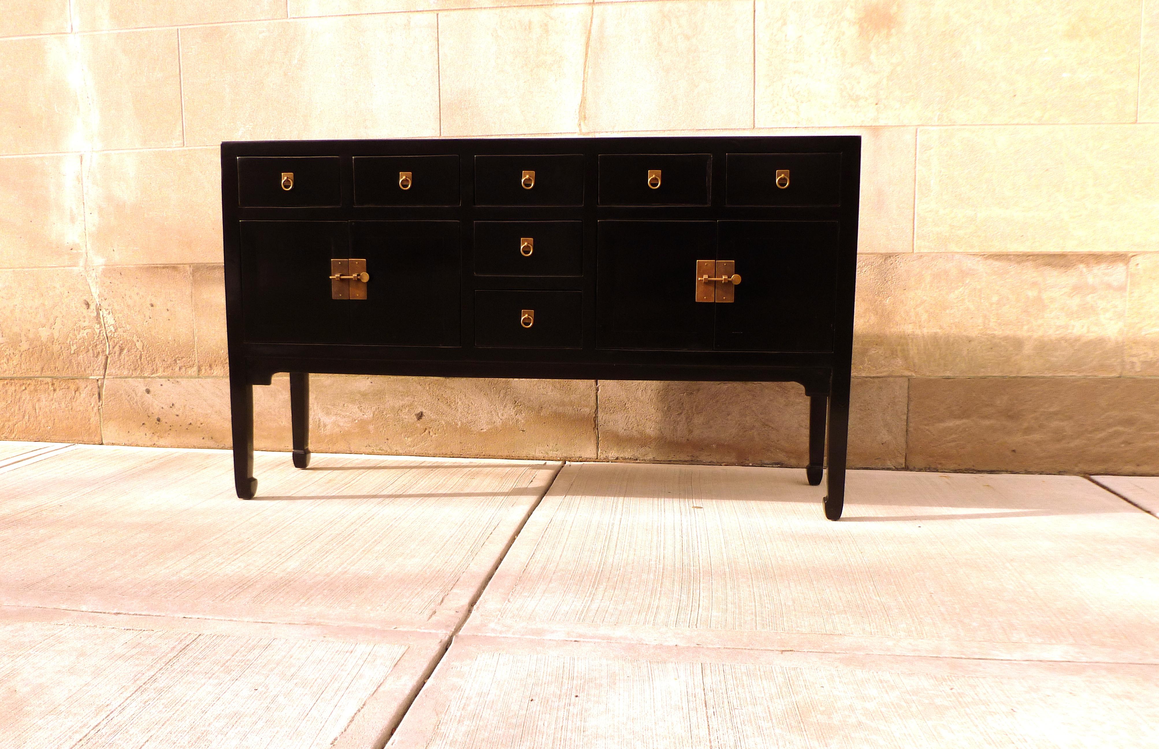 Ming Fine Black Lacquer Sideboard For Sale
