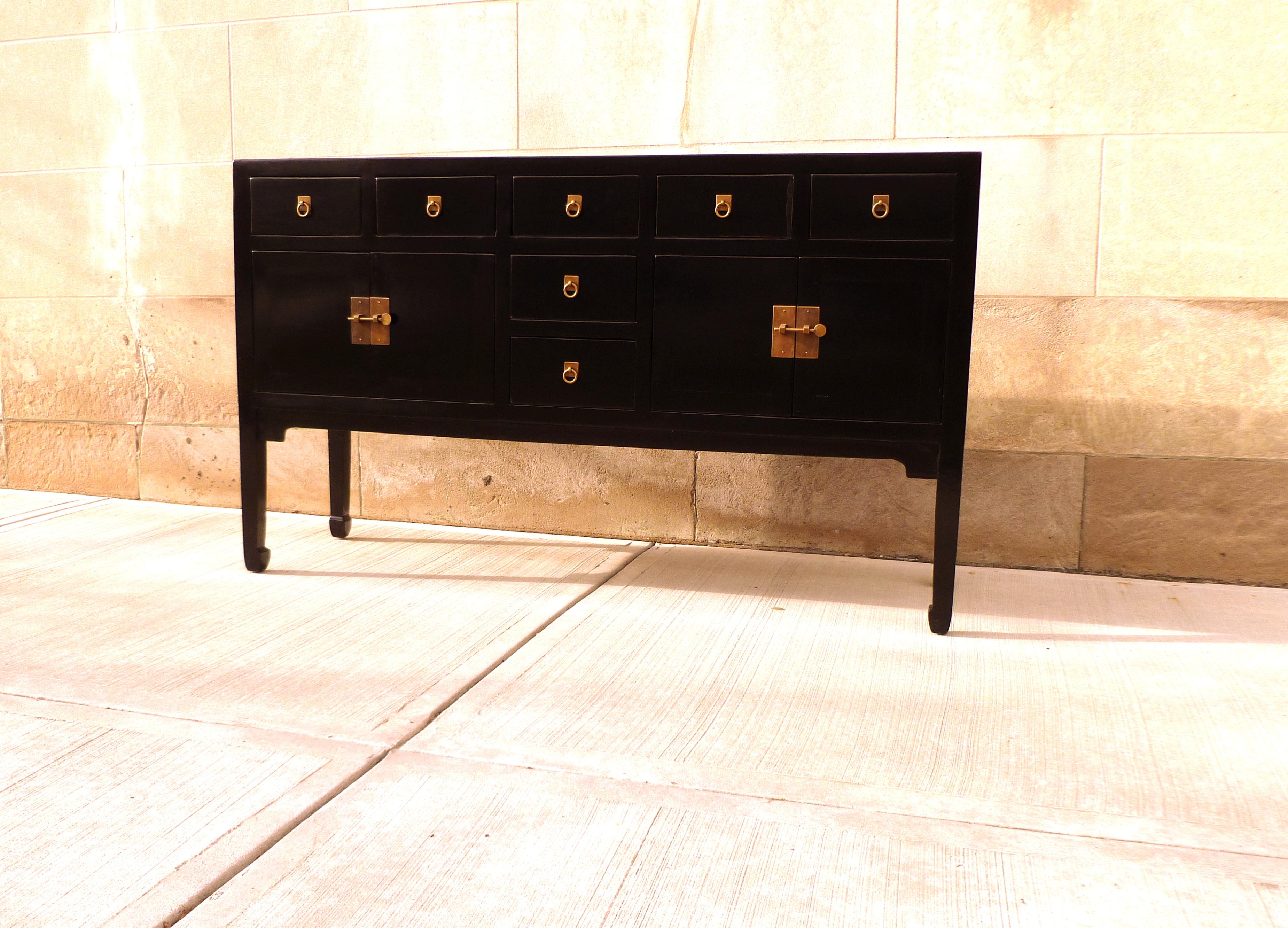 Chinese Fine Black Lacquer Sideboard For Sale