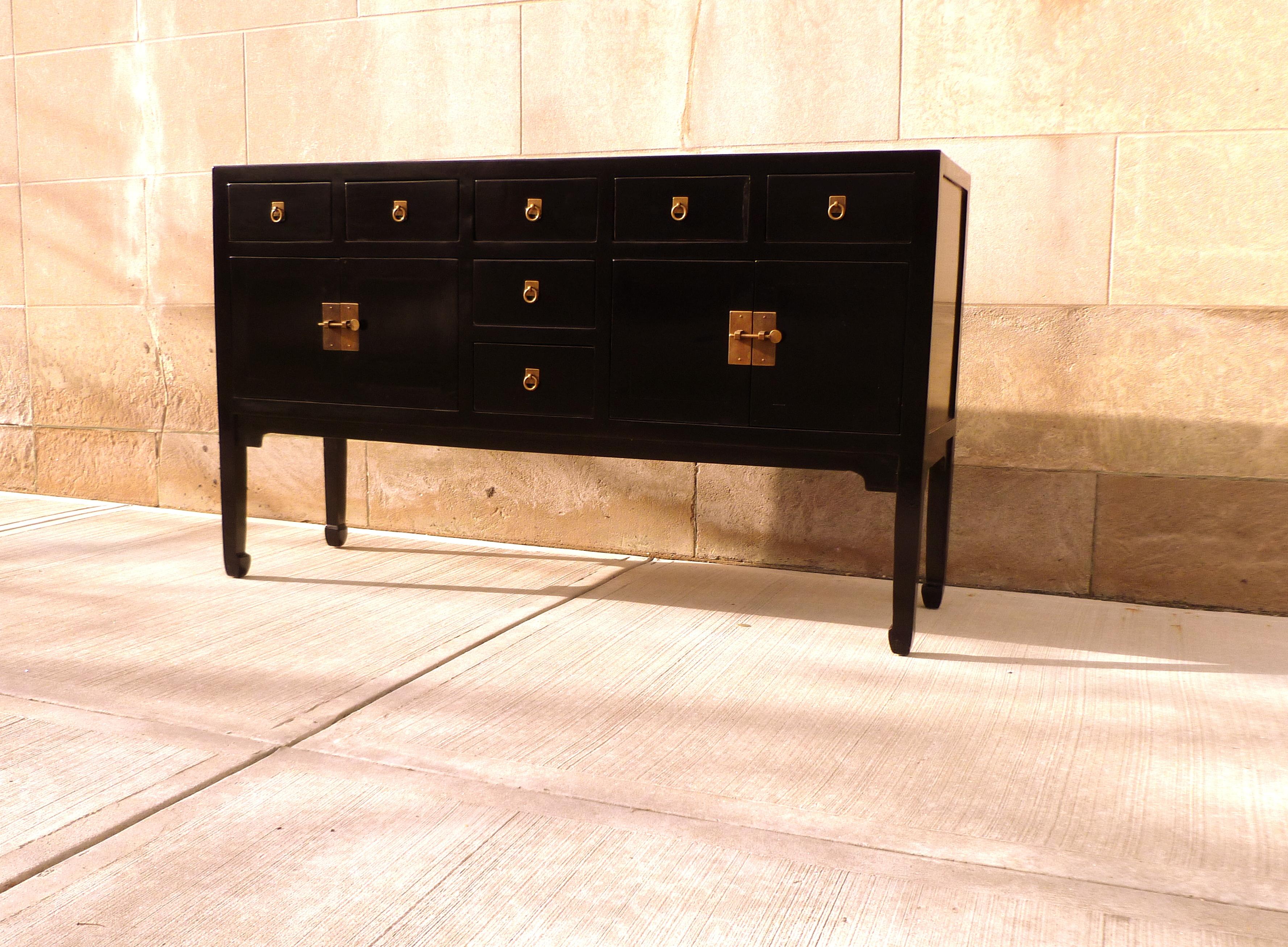 Polished Fine Black Lacquer Sideboard For Sale