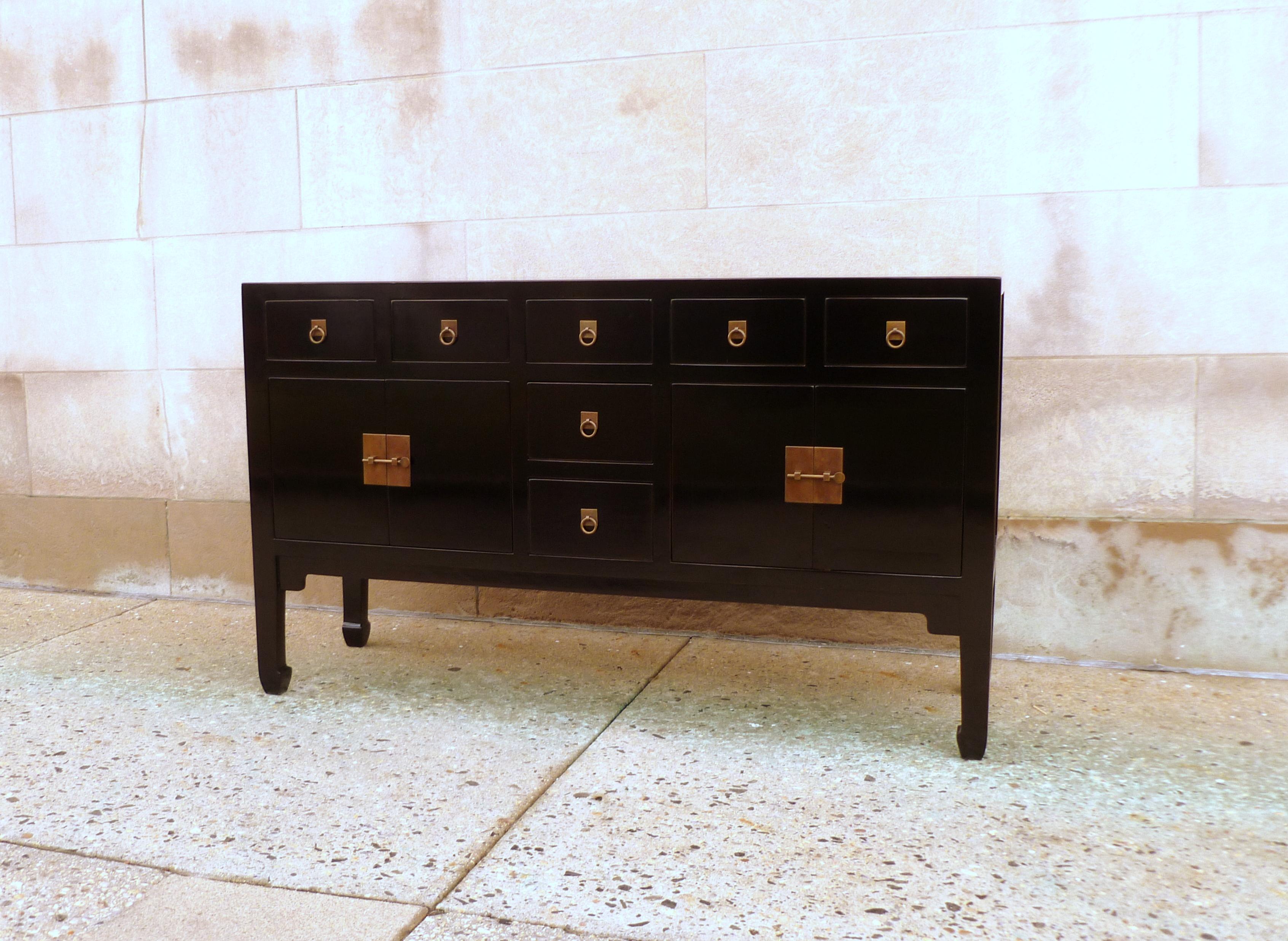 Ming Fine Black Lacquer Sideboard or Console Table