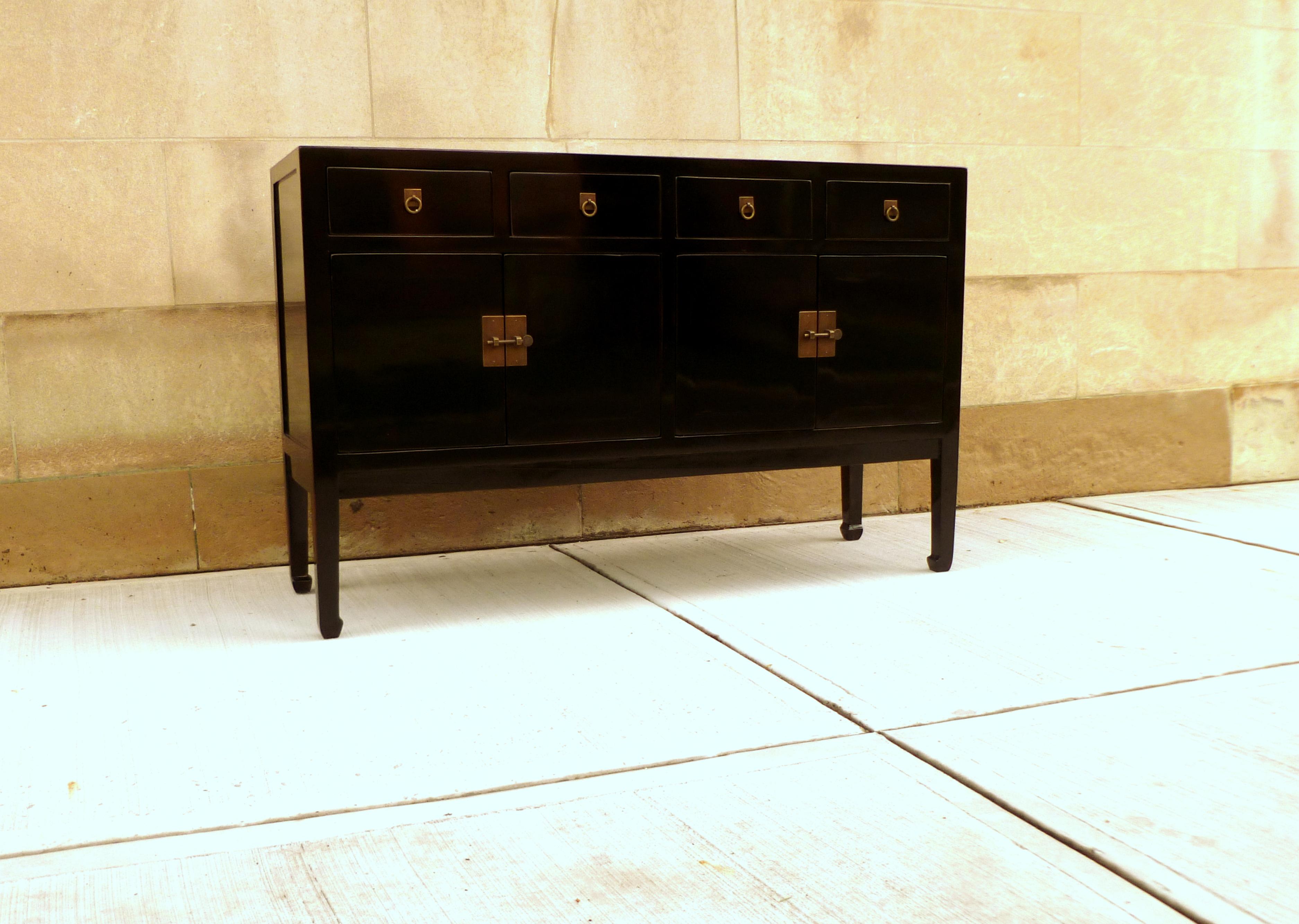 Polished Fine Black Lacquer Sideboard or Console Table For Sale