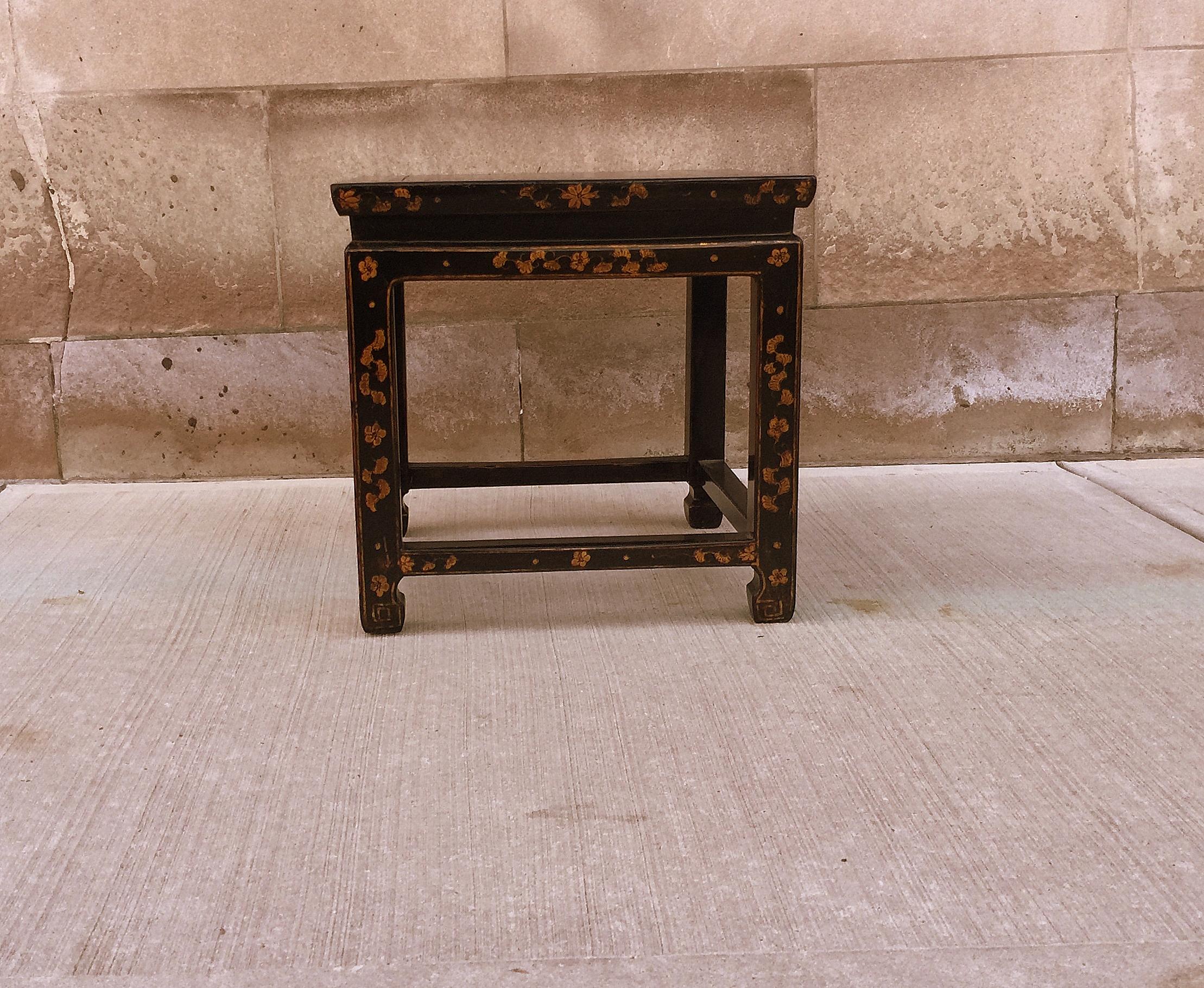 20th Century Fine Black Lacquer Stool / End Table