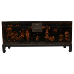 Fine Black Lacquer Trunk with Gilt Motif