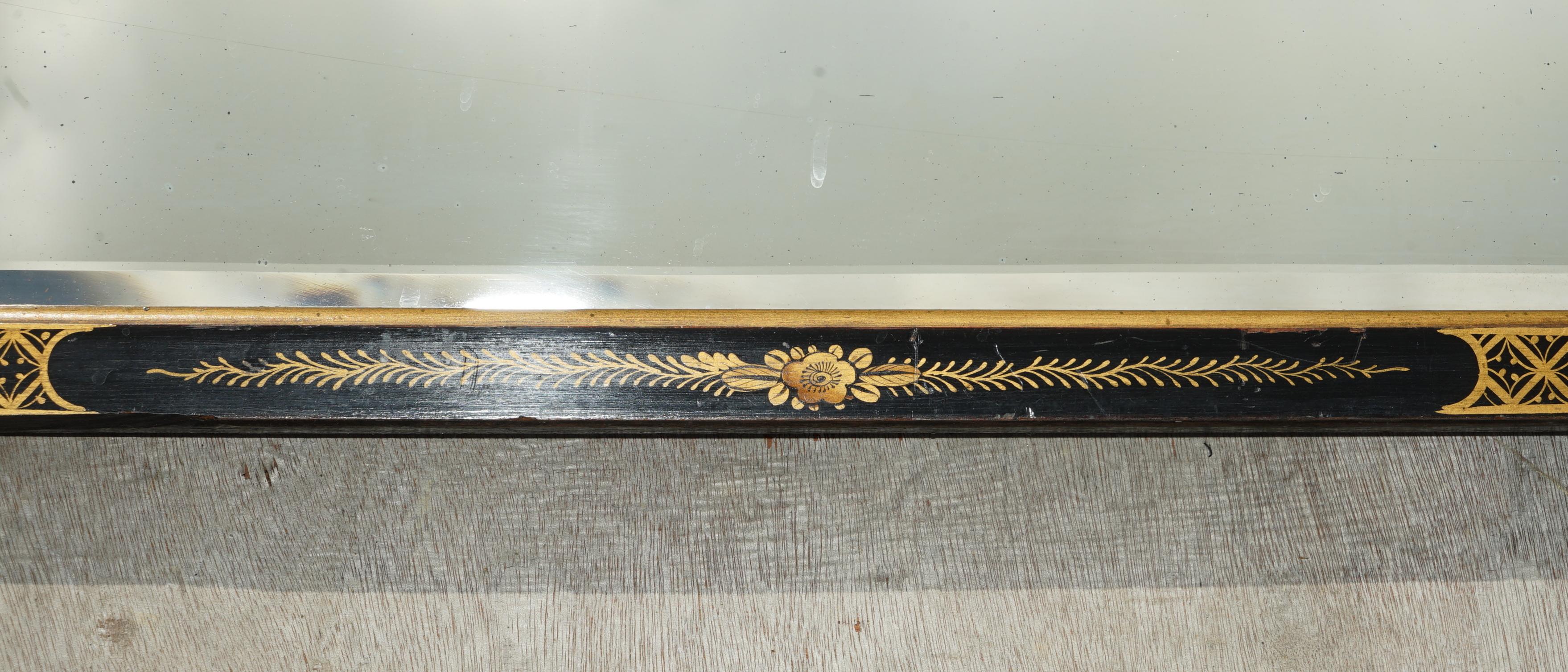 Fine Black Lacquered Antique Chinese Chinoiserie Mirror Original Plate Glass 6