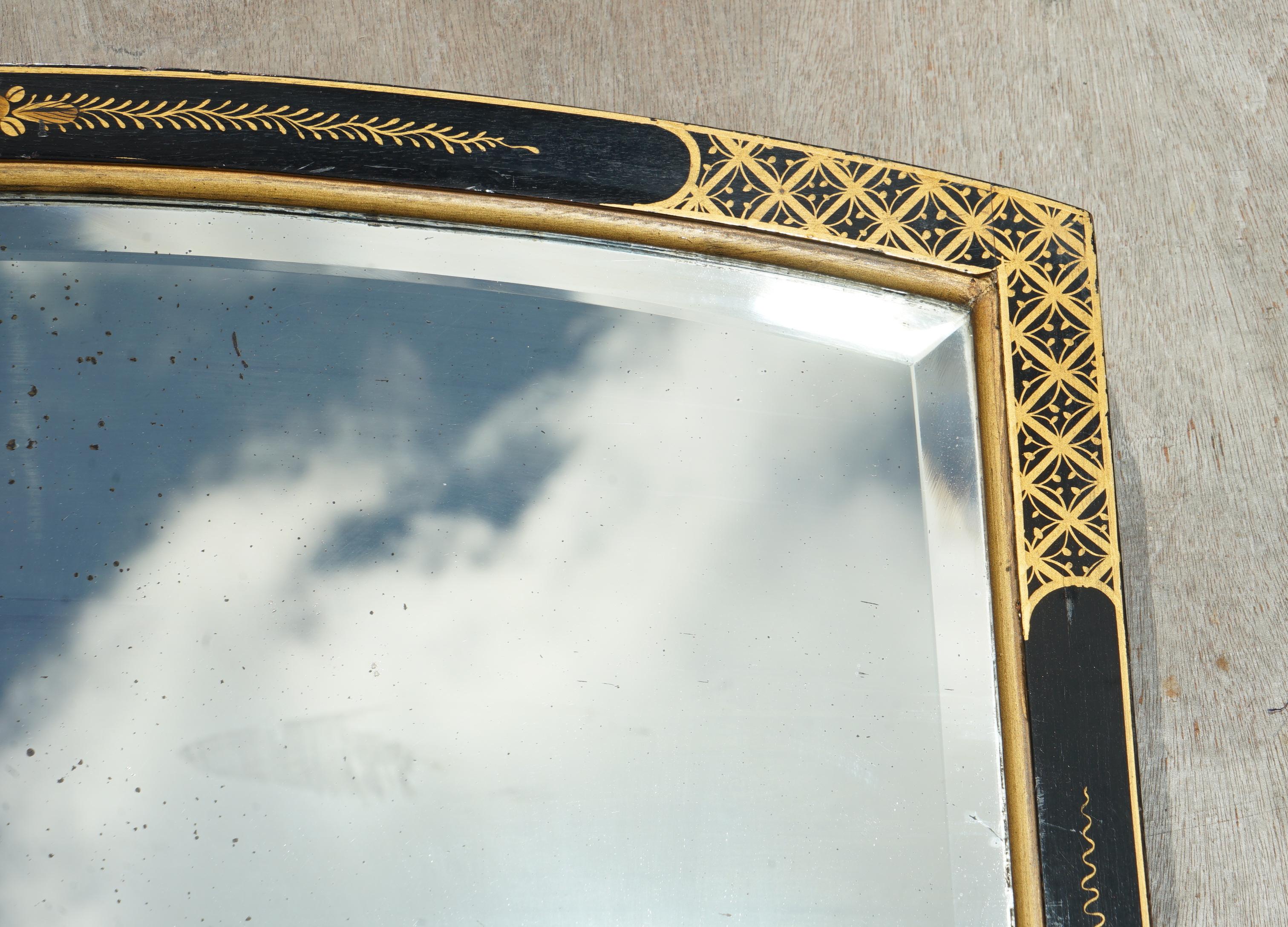 Fine Black Lacquered Antique Chinese Chinoiserie Mirror Original Plate Glass 1