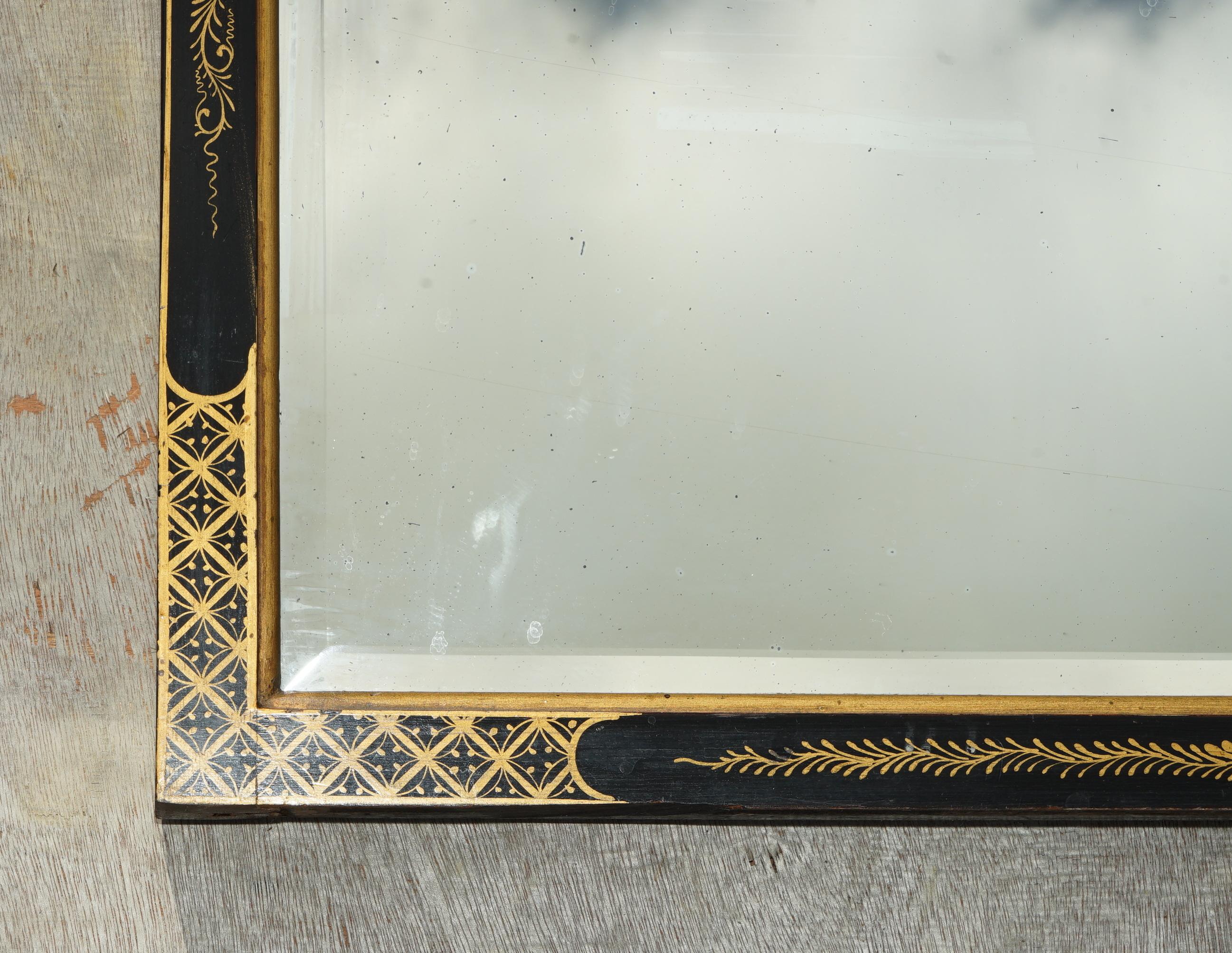 Fine Black Lacquered Antique Chinese Chinoiserie Mirror Original Plate Glass 5