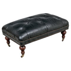 Fine Black Leather Tufted Bench