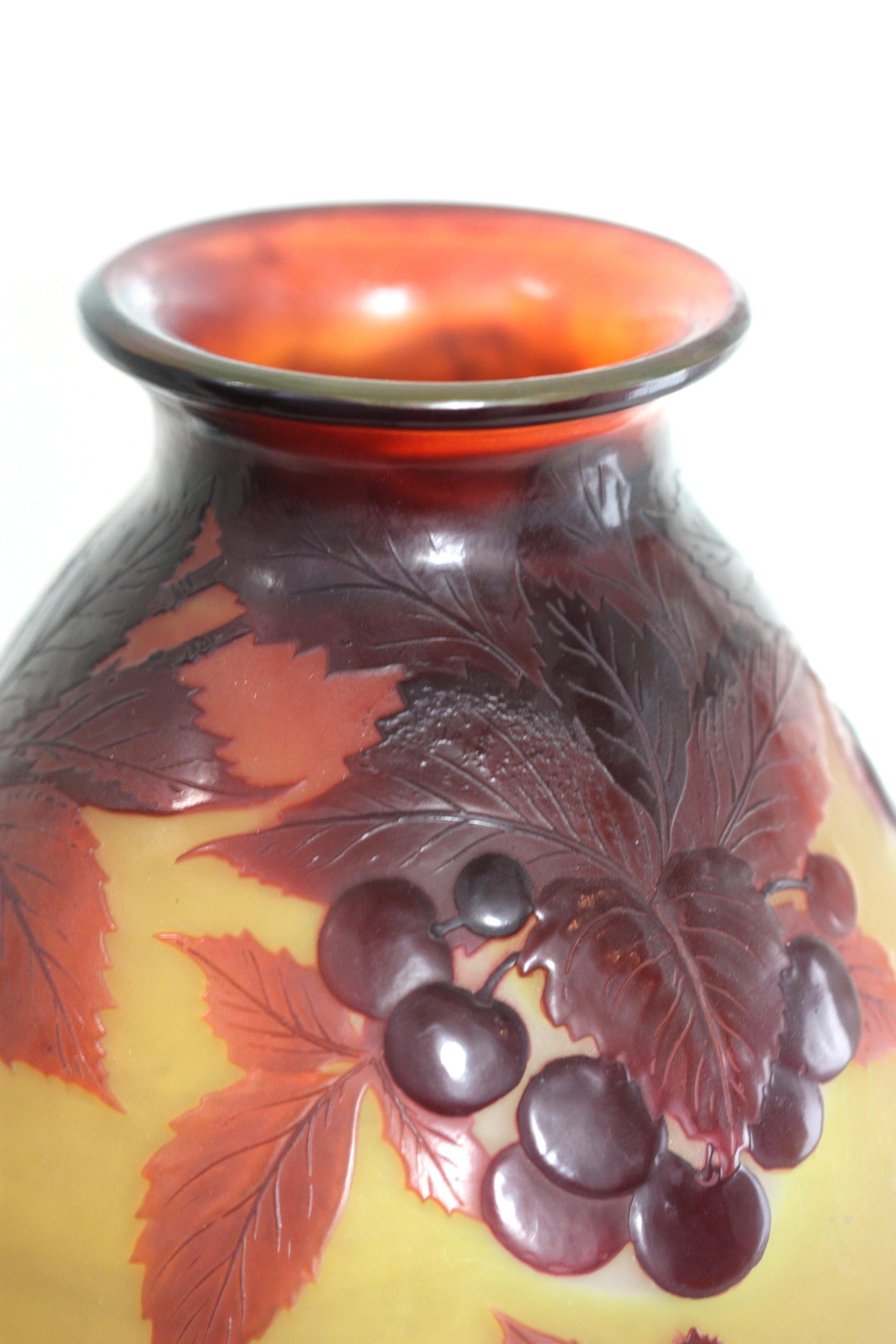 Early 20th Century Fine 'Blow-out' Cameo Glass Vase, 'Cherry' Galle For Sale