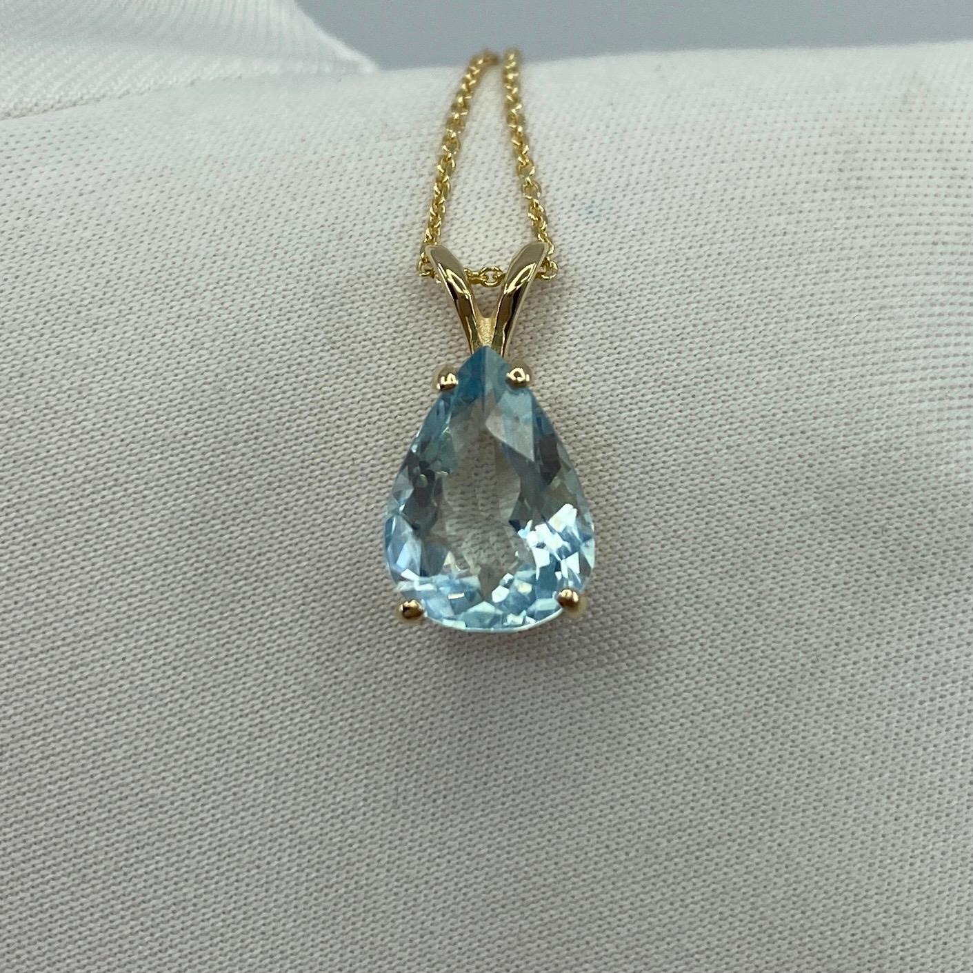 Women's or Men's Fine Blue Aquamarine 2.20 Carat Pear Teardrop Cut Yellow Gold Pendant Necklace