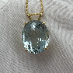 Fine Blue Aquamarine 6.41 Carat Oval Cut 18k Yellow Gold Pendant Necklace