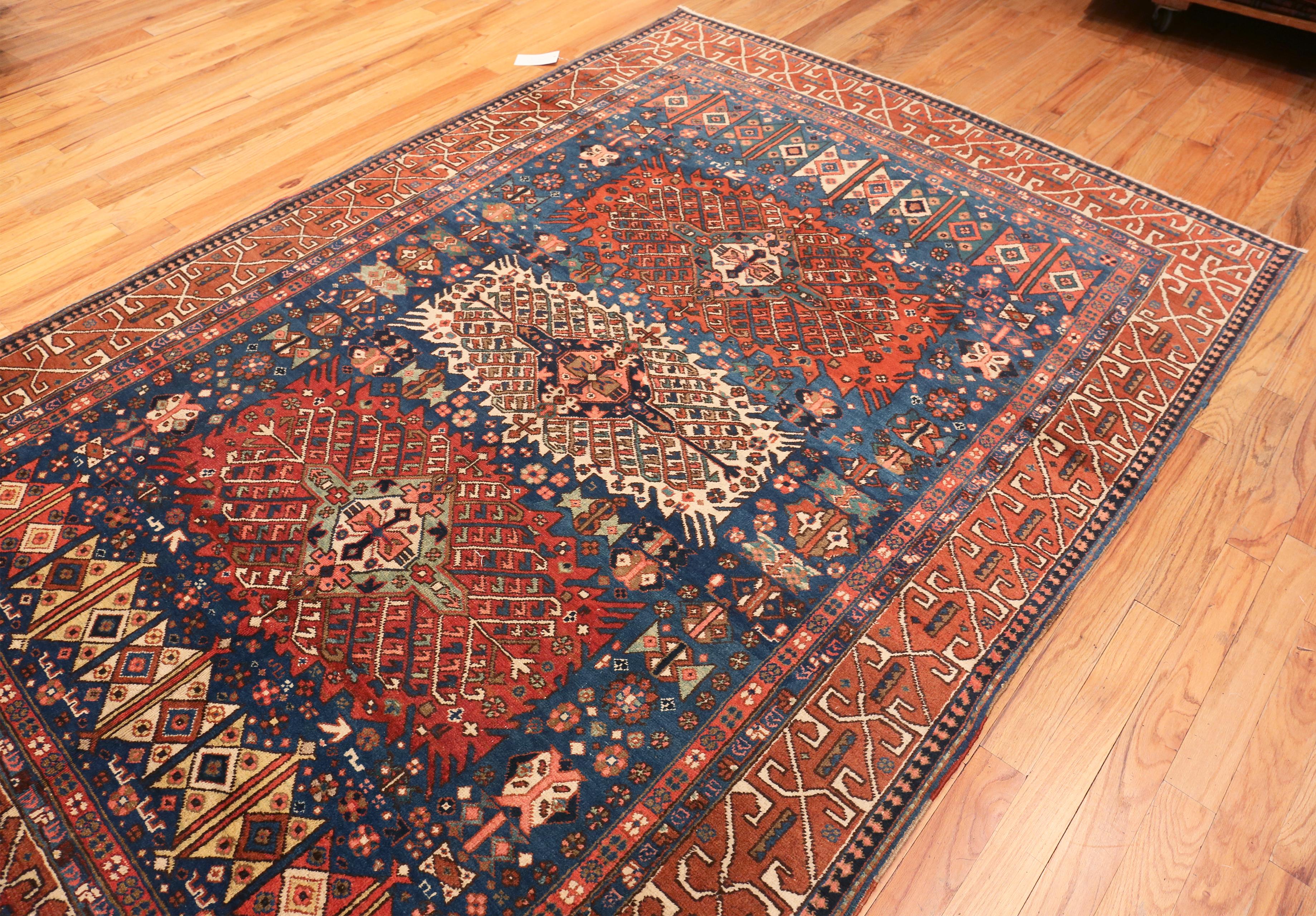 20th Century Fine Blue Background Antique Persian Heriz Rug 6 ft 8 in x 9 ft 8 in 
