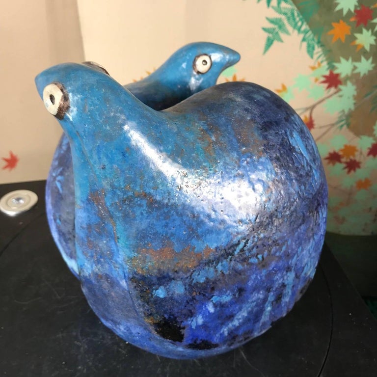 German Blue Love Doves Sculpture Master Work Eva Fritz-Lindner For Sale