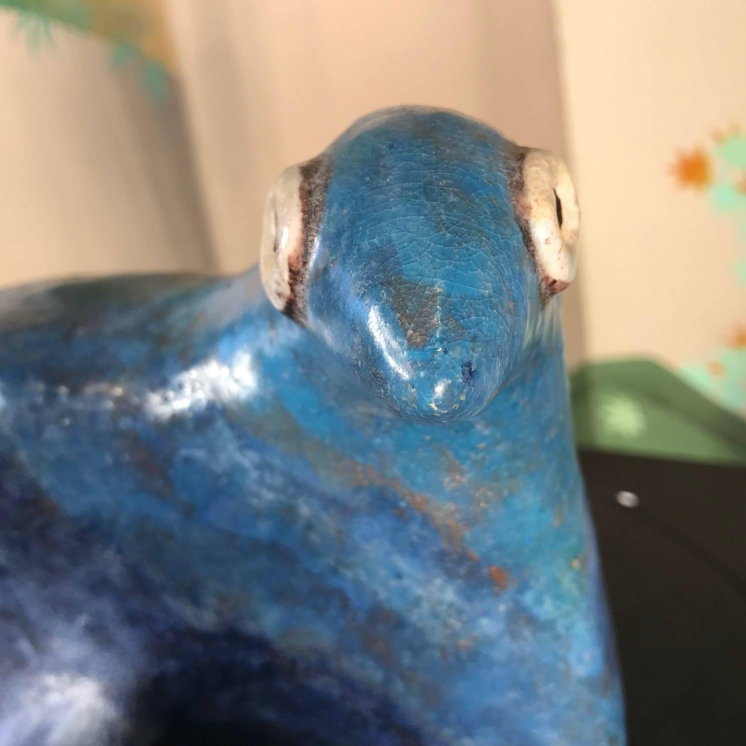 Glazed Blue Love Doves Sculpture Master Work Eva Fritz-Lindner