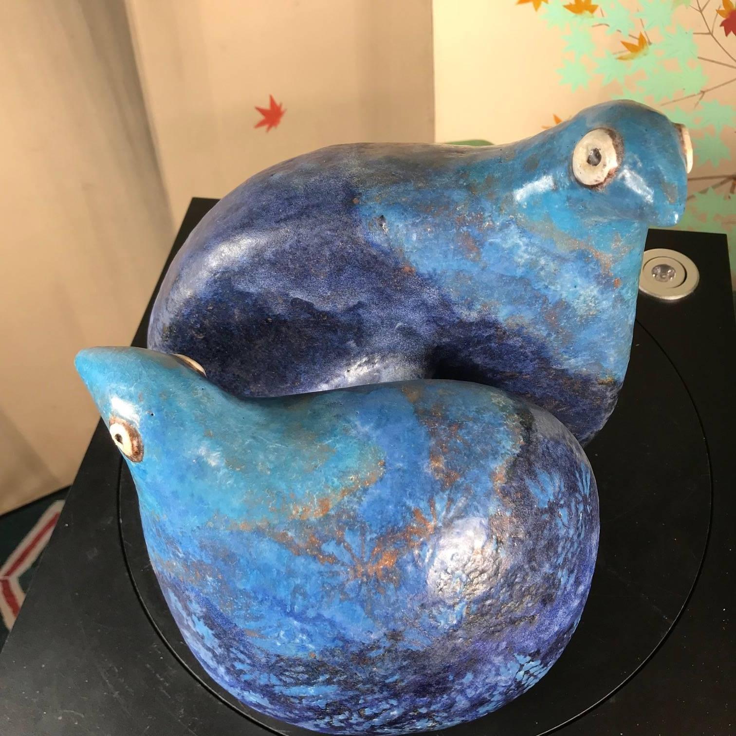 Blue Love Doves Sculpture Master Work Eva Fritz-Lindner In Good Condition In South Burlington, VT
