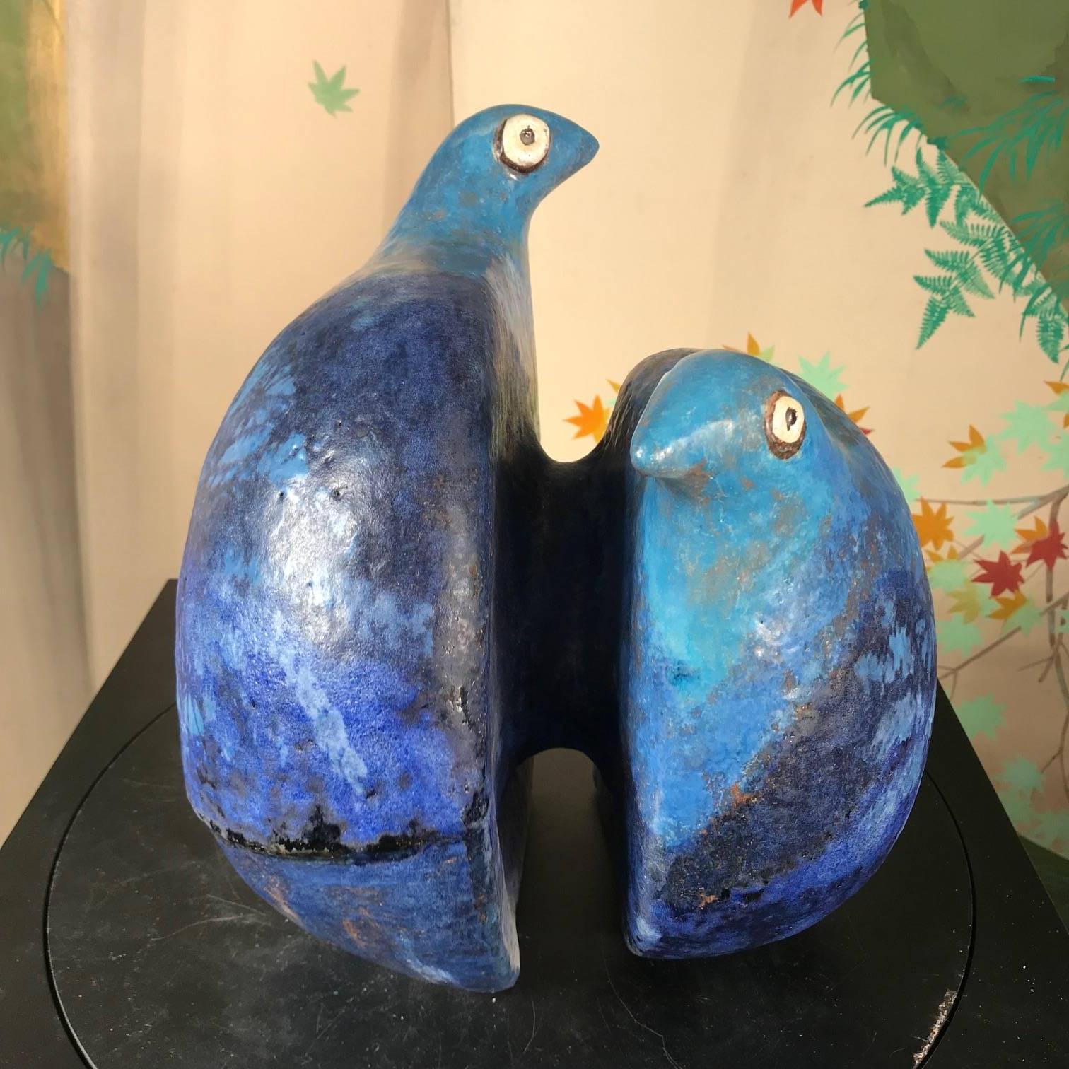 20th Century Blue Love Doves Sculpture Master Work Eva Fritz-Lindner