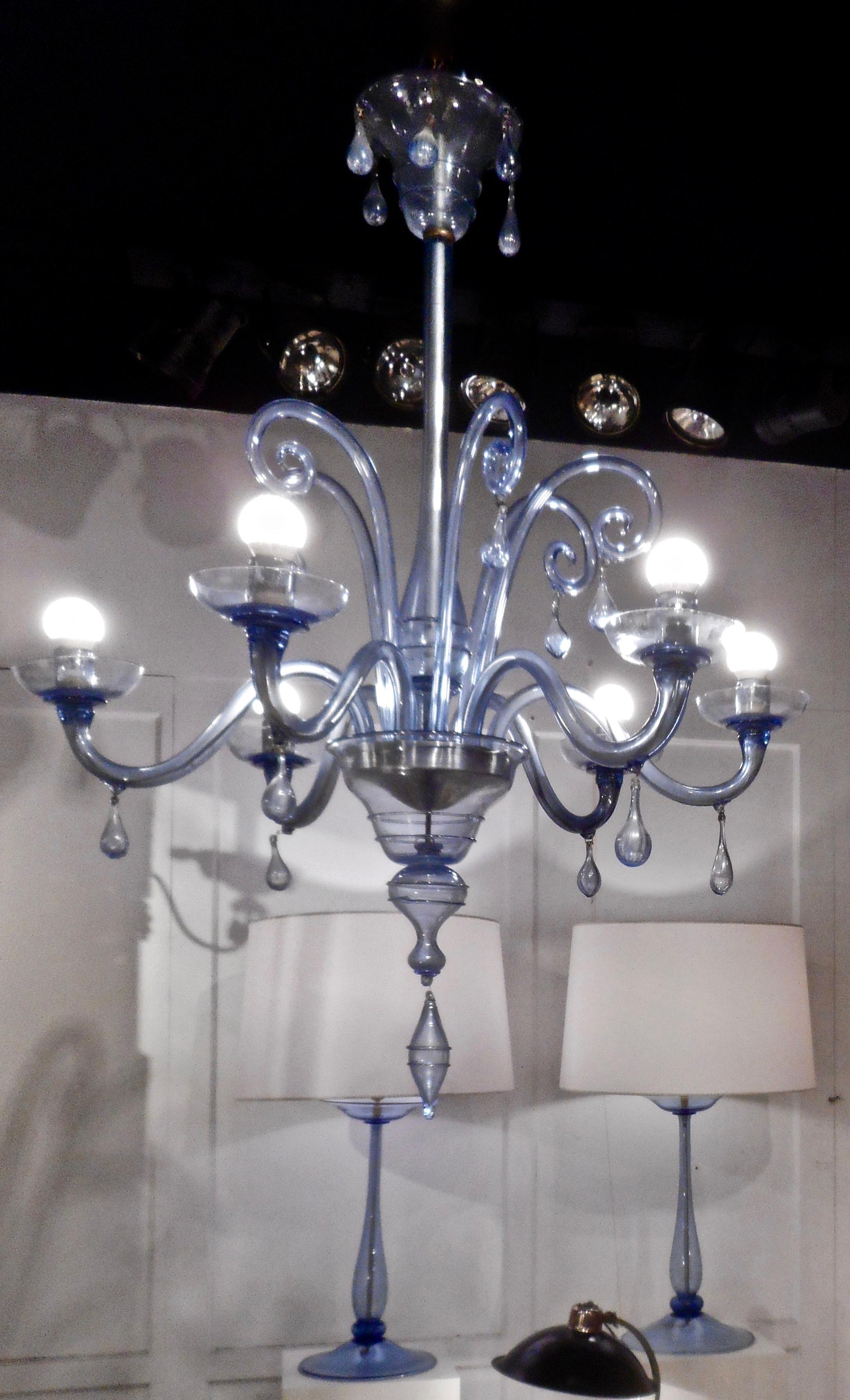 Fine Blue Murano Chandelier Attributed to Venini, Cappellin, Italy, 1930 In Good Condition In Brussels, BE
