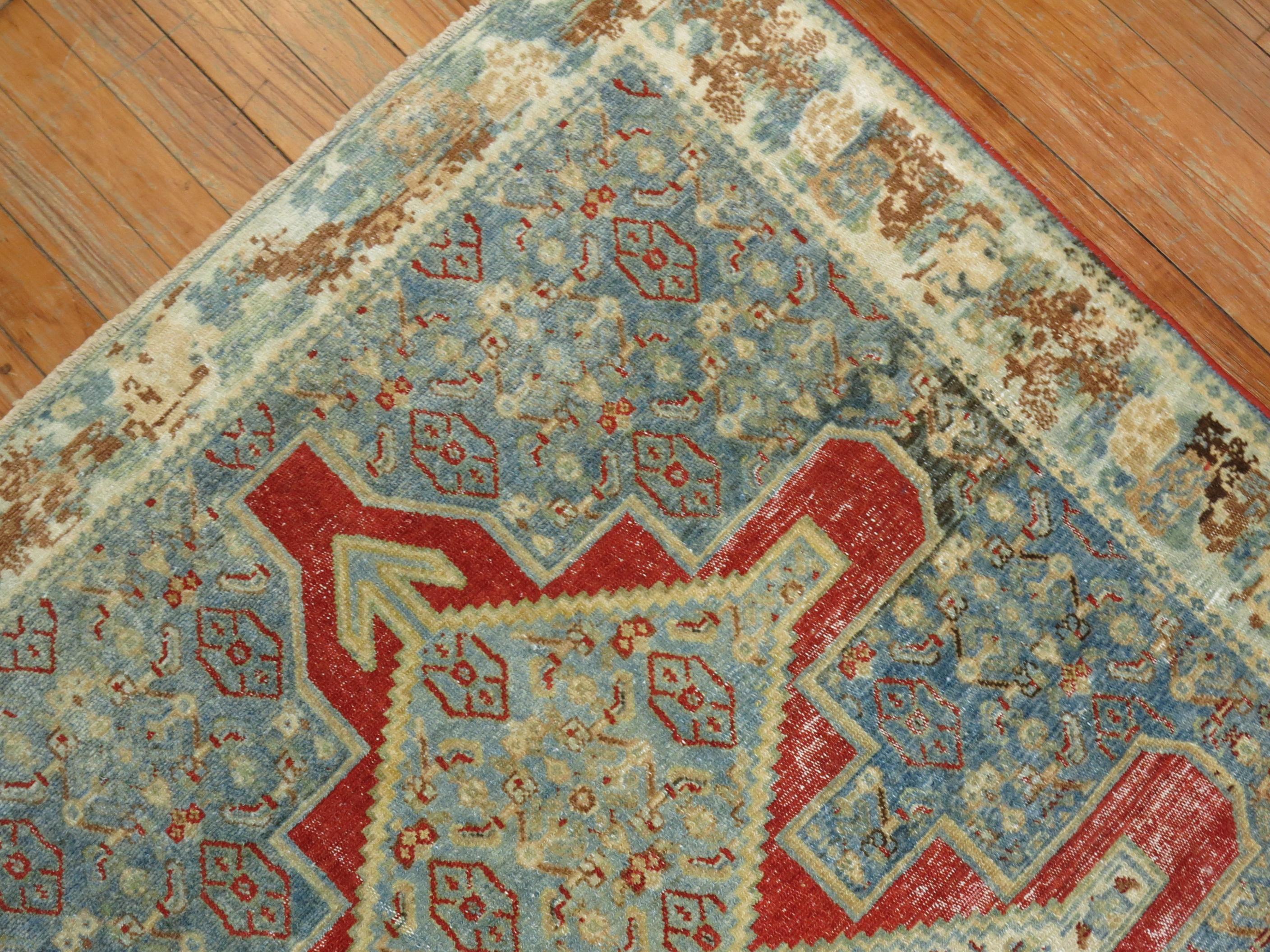 American Colonial Fine Blue Red Antique Persian Senneh Rug For Sale