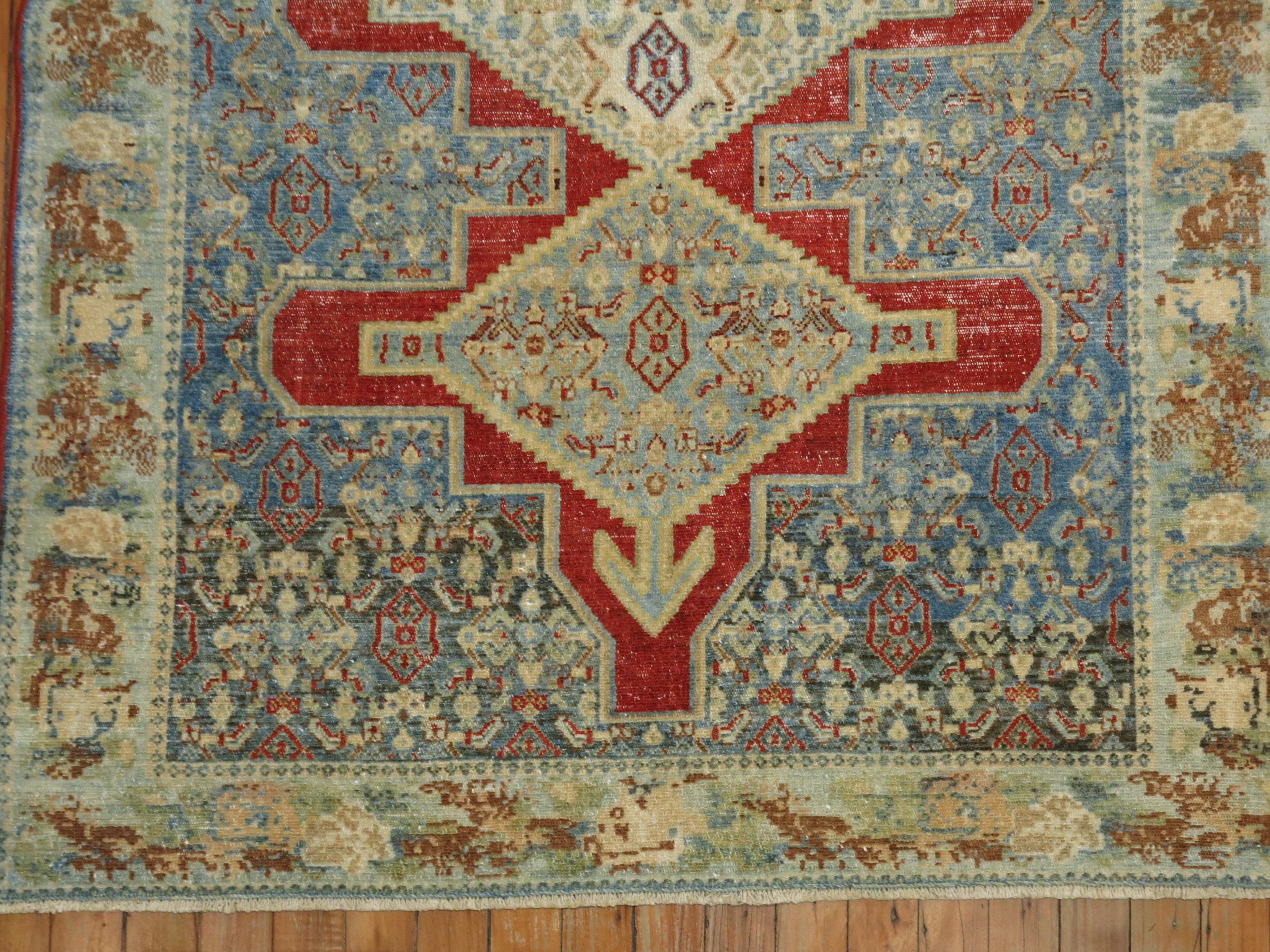 20th Century Fine Blue Red Antique Persian Senneh Rug For Sale