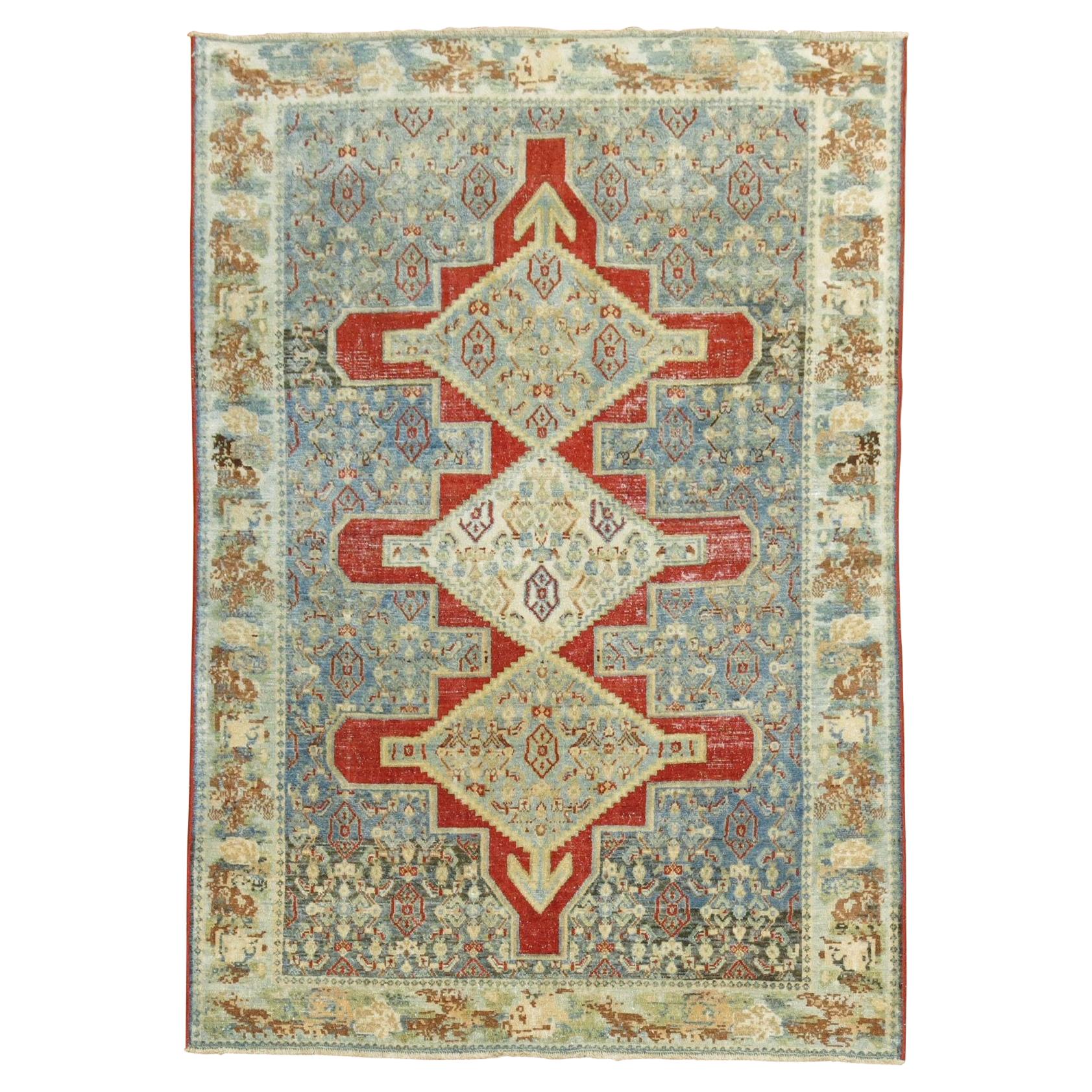 Fine Blue Red Antique Persian Senneh Rug