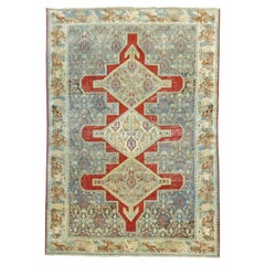 Fine tapis persan ancien Senneh bleu et rouge