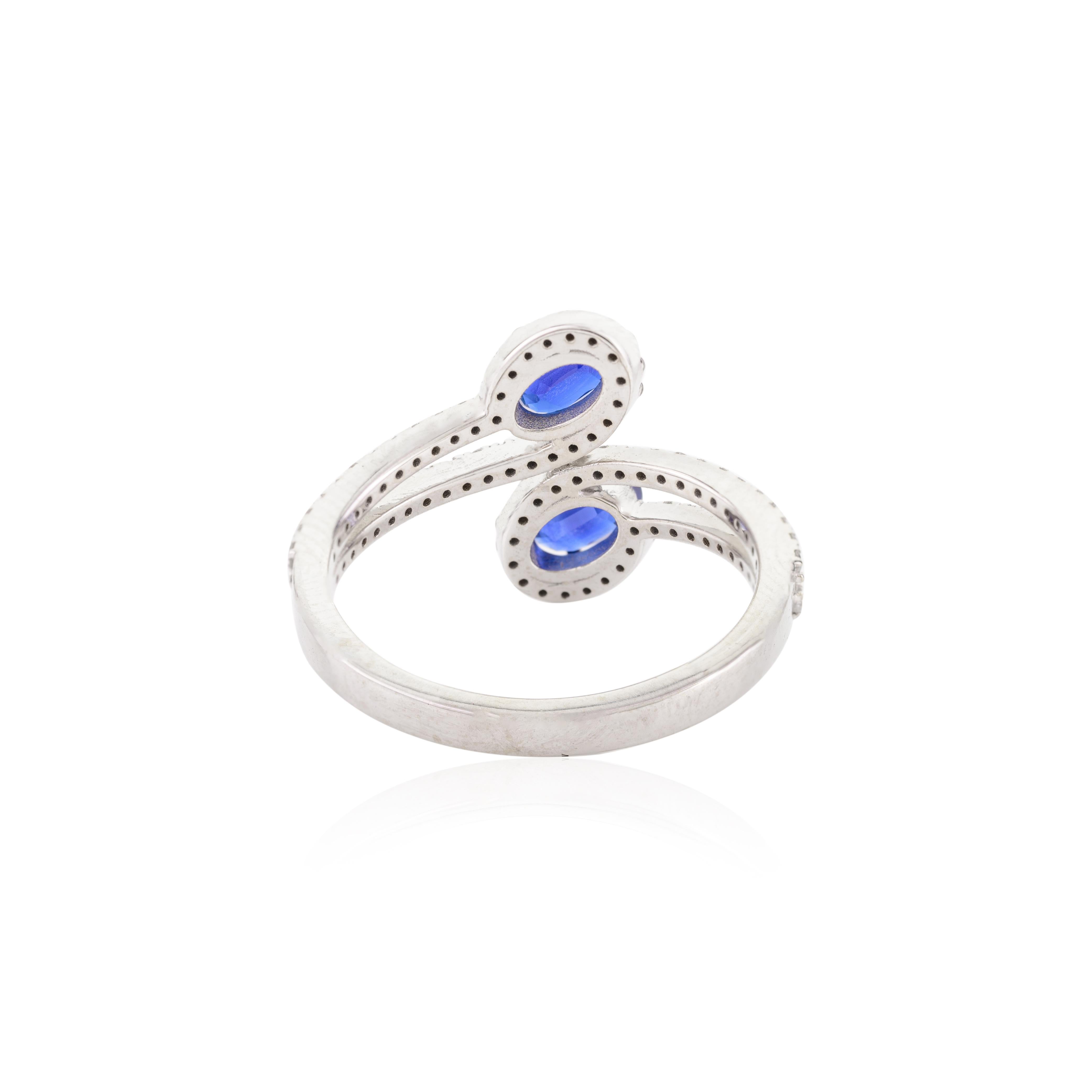For Sale:  Fine Blue Sapphire Diamond By Pass Wedding Ring for Her in 14k Solid White Gold 6