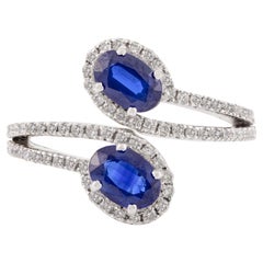 Feine blauer Saphir Diamant By Pass Ehering für Sie in 14k massivem Weißgold