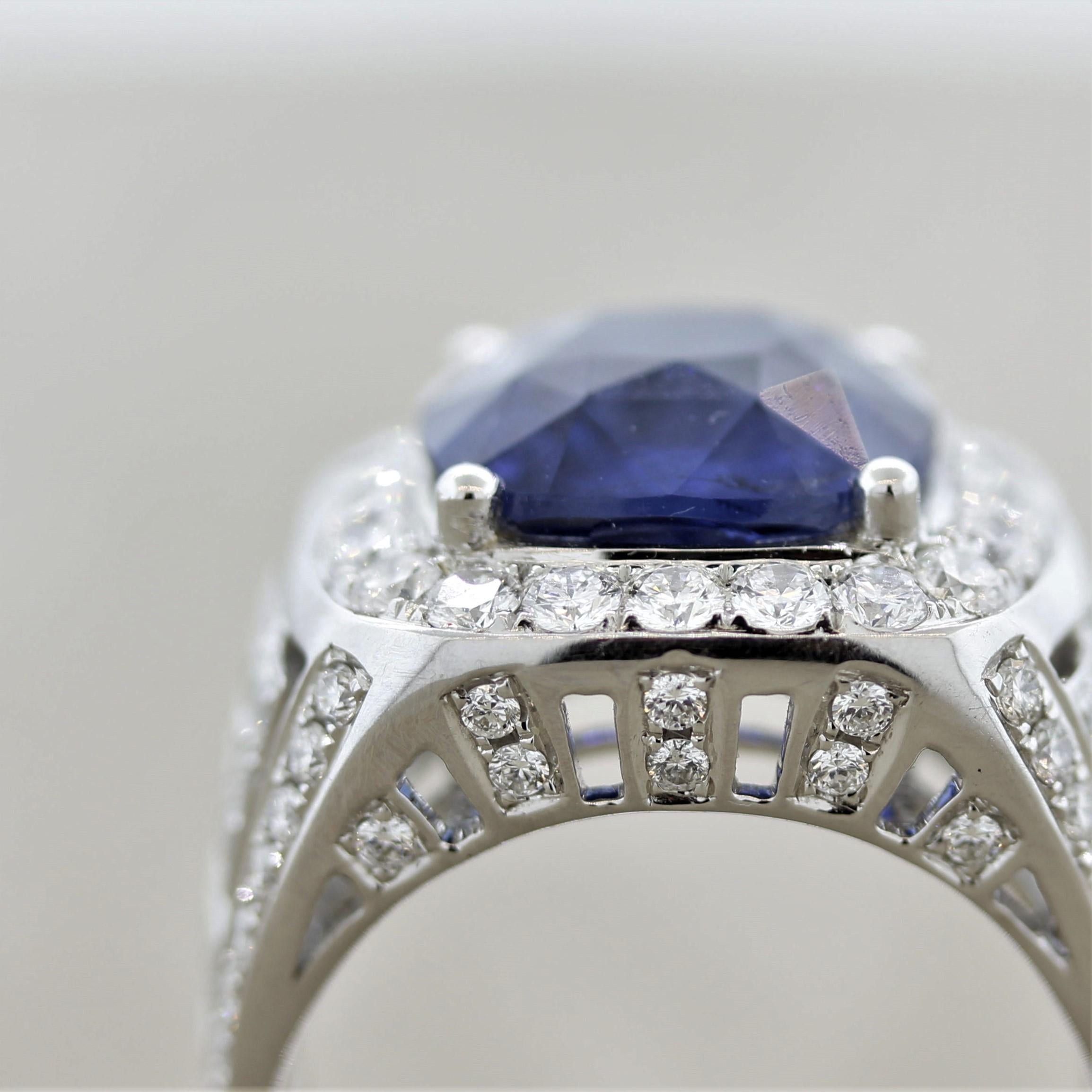 Fine Blue Sapphire Diamond Gold Ring, SSEF, GIA & Lotus Certified For Sale 2