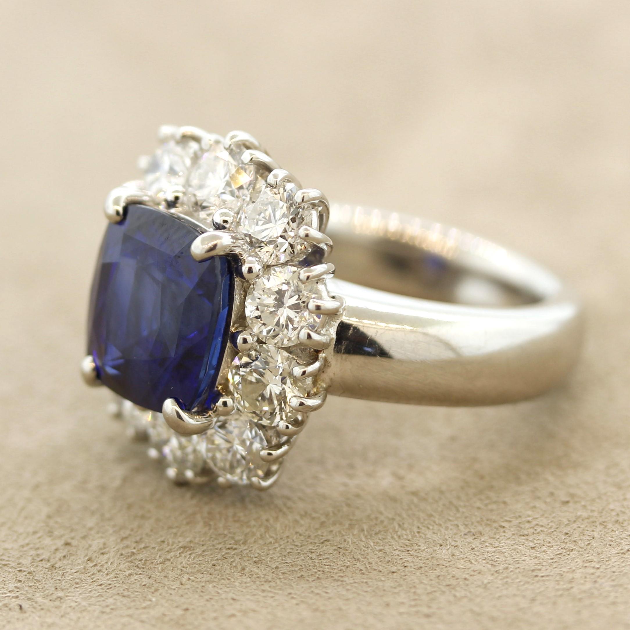 Mixed Cut Fine Blue Sapphire Diamond Platinum Ring, AGL Certified For Sale