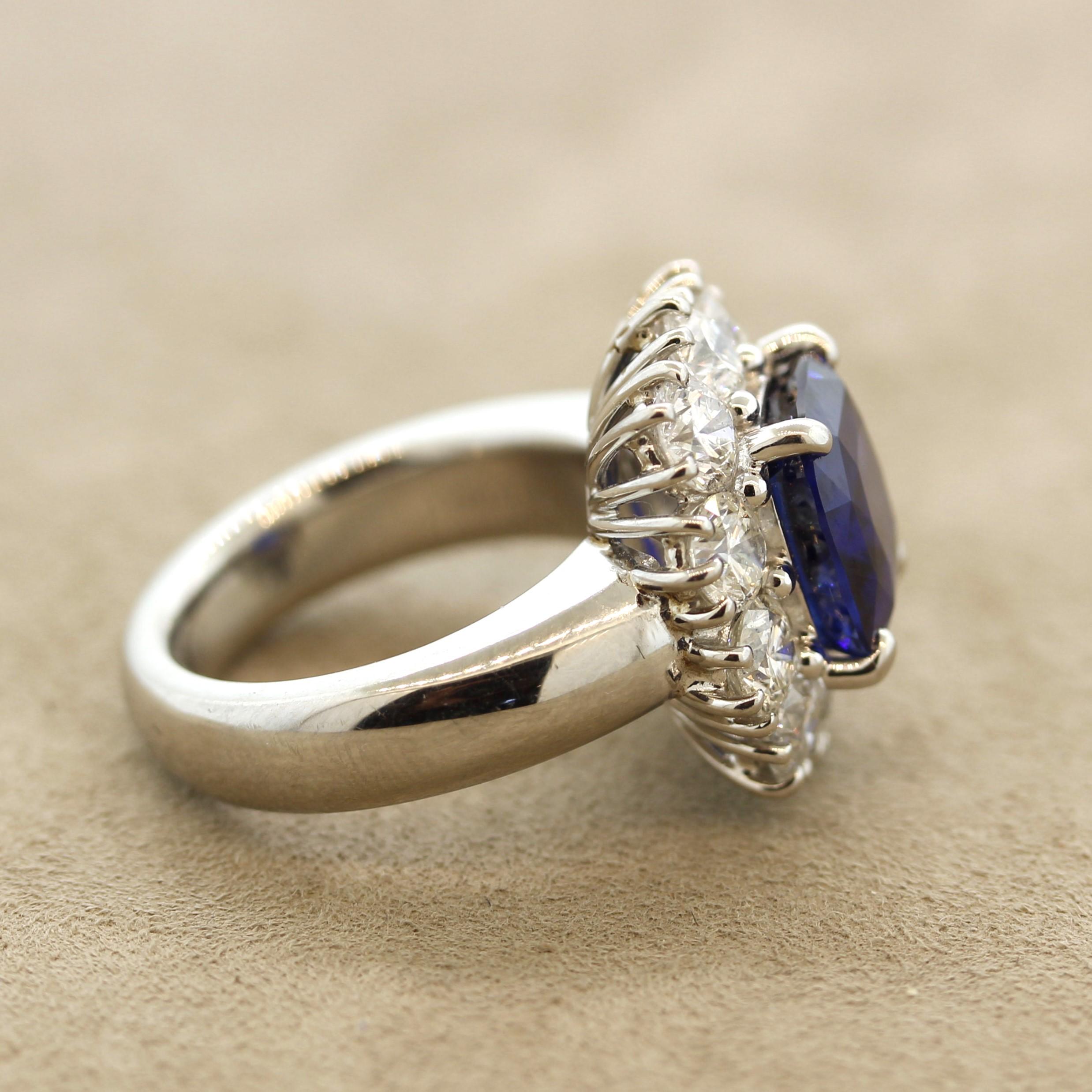 Women's Fine Blue Sapphire Diamond Platinum Ring, AGL Certified For Sale