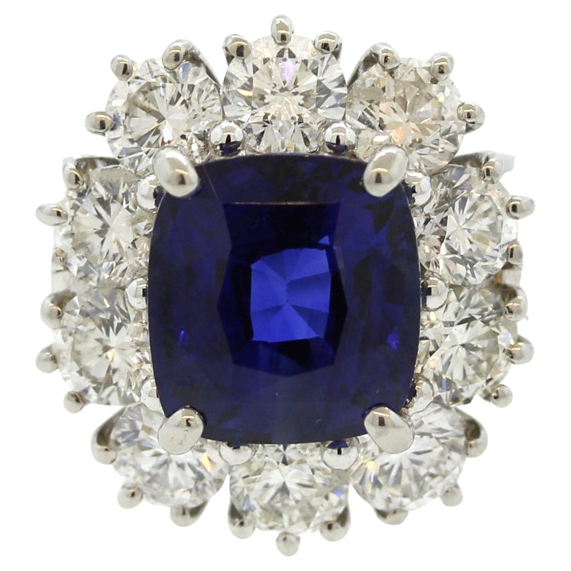 Fine Blue Sapphire Diamond Platinum Ring, AGL Certified For Sale